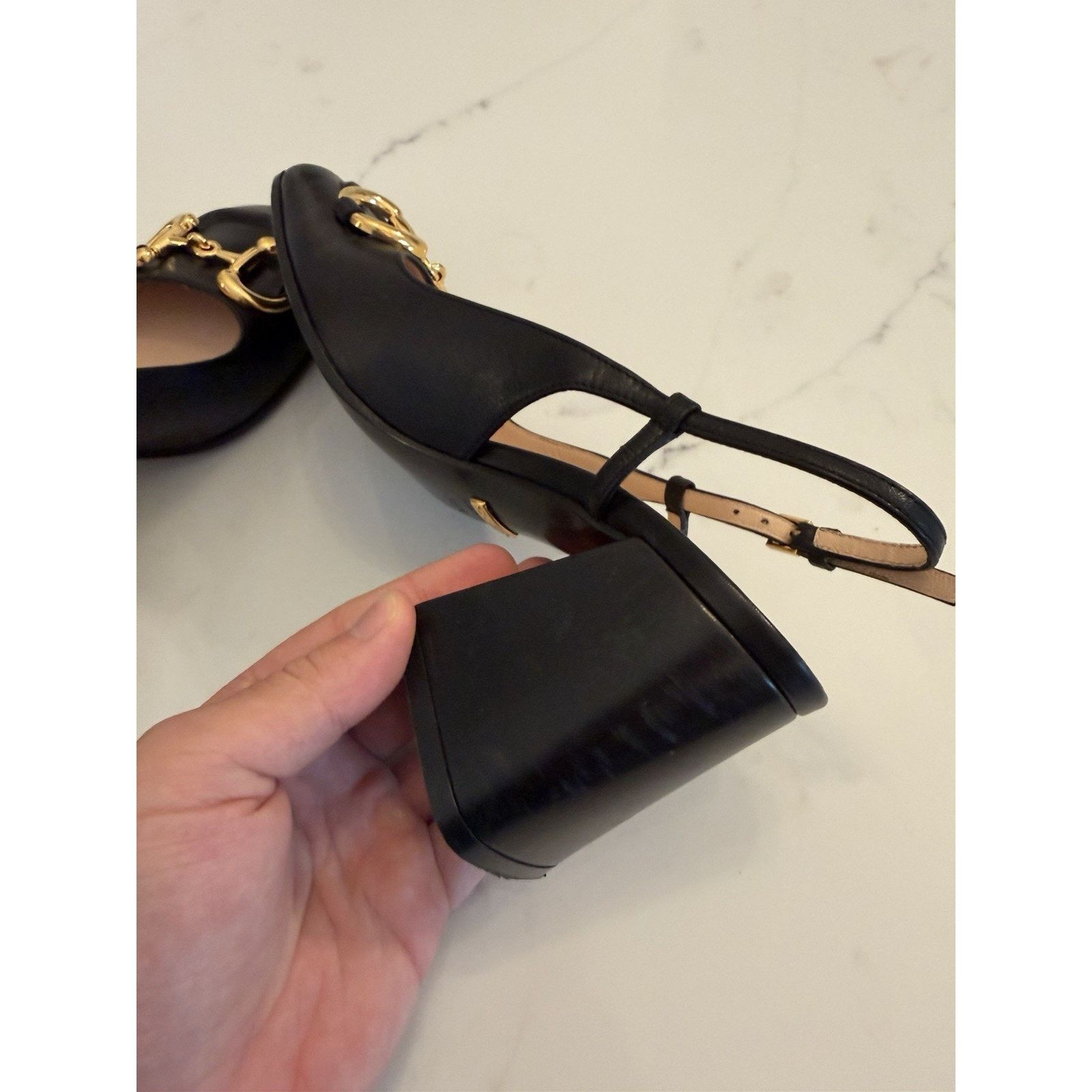 Gucci GUCCI Baby Horsebit Slingback Leather Pump Black EU 35 1/2 Size US 5.5 / IT 35.5 - 11 Thumbnail