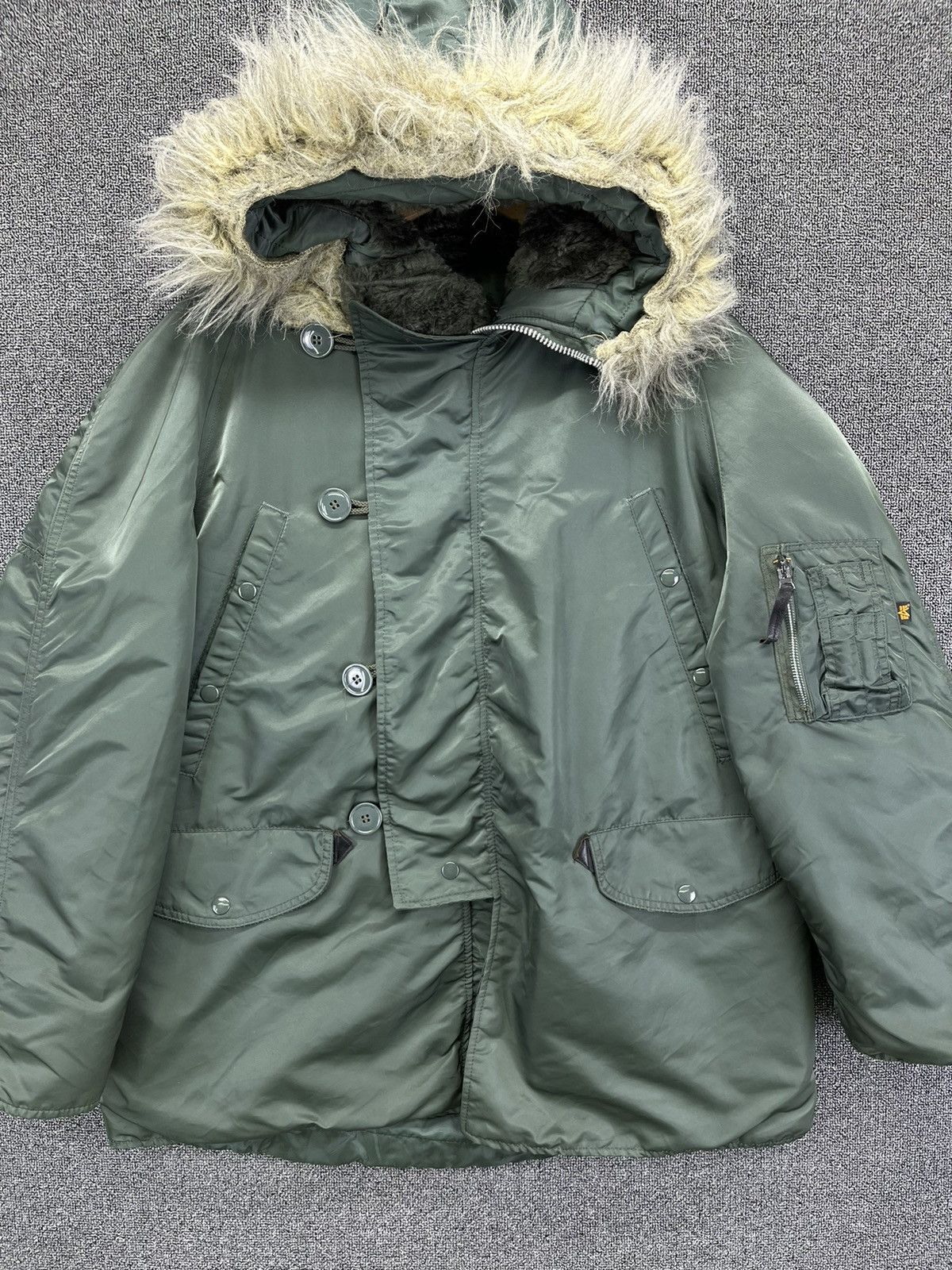 Alpha Industries Vintage 90s Alpha Industries Fur Hoodie Bomber Jacket Size US M / EU 48-50 / 2 - 10 Thumbnail