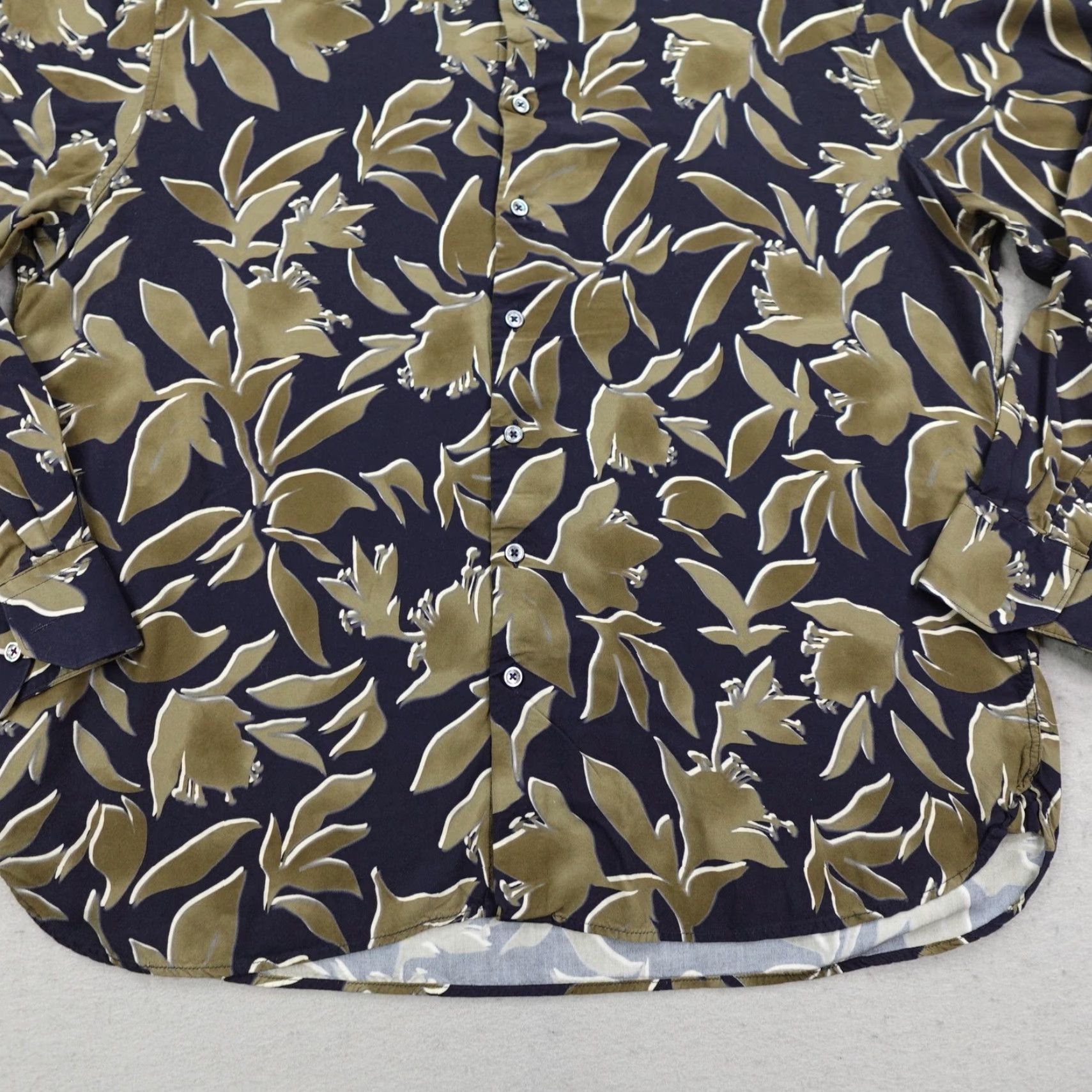 BUGATCHI VINTAGE Bugatchi Shirt Mens 3XL Blue Gray Floral Leaf Print Shaped Fit Ecovero Button Up Size US XXL / EU 58 / 5 - 3 Thumbnail