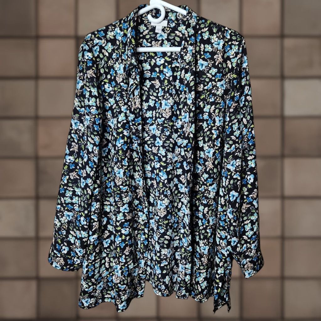 J. Jill J. Jill Black Floral Collared Buttonfront Flowy Layered Tunic-Size XL Size XL / US 12-14 / IT 48-50 - 1 Thumbnail