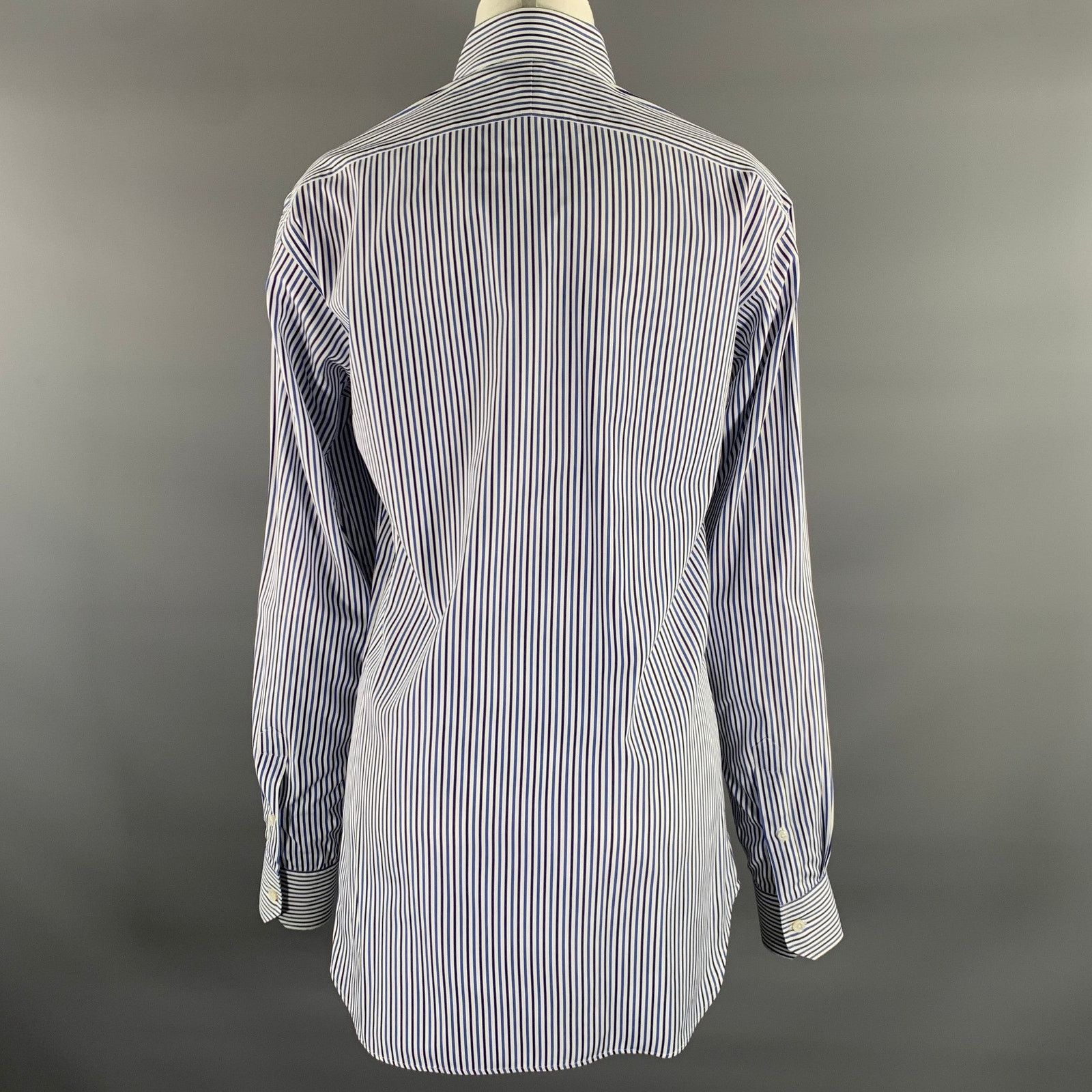 Hamilton HAMILTON S White Blue Navy Stripe Cotton Spread Collar Shirt Size US S / EU 44-46 / 1 - 3 Thumbnail