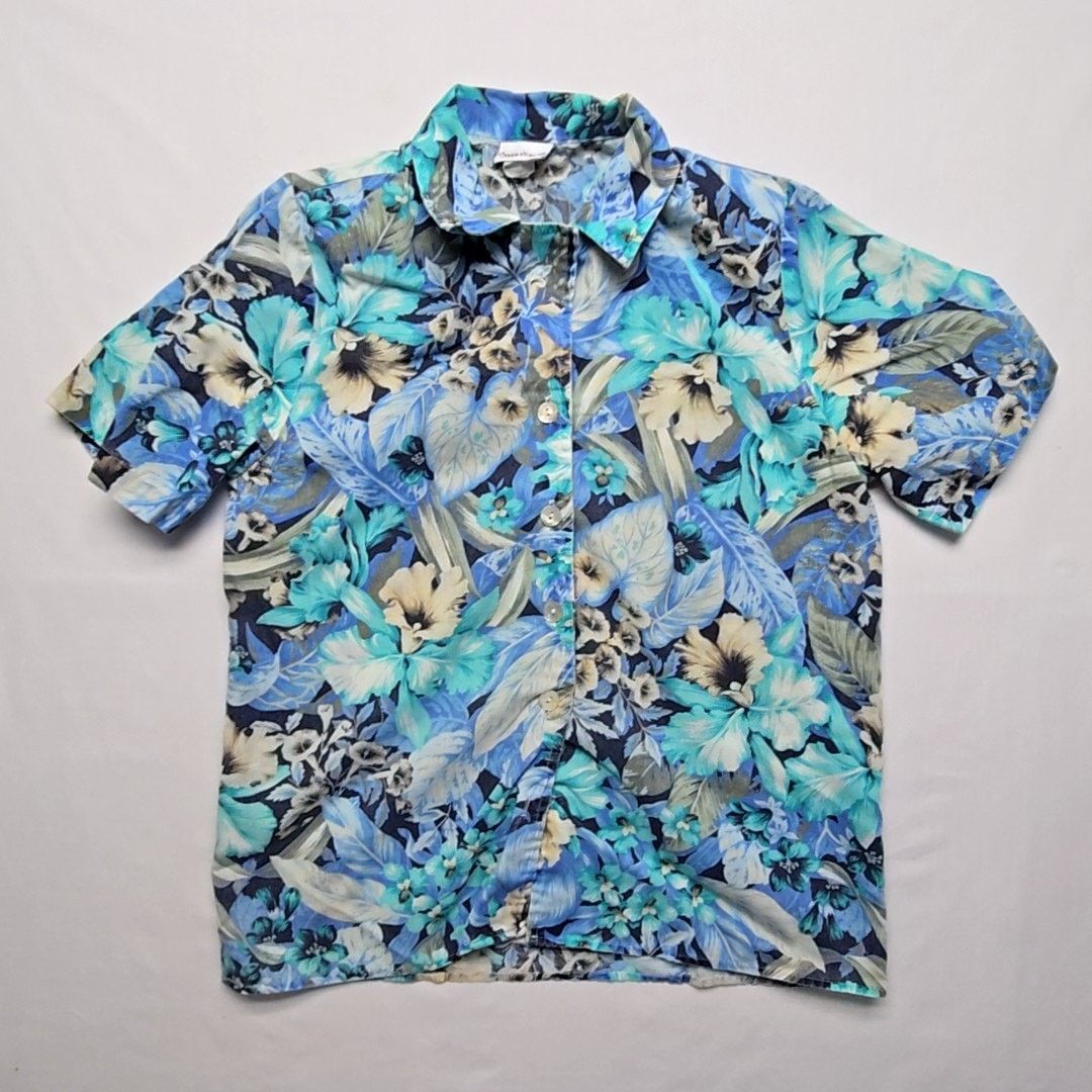 Vintage Vintage Bobbie Brooks Hawaiian Shirt Floral Print Blue L Size L / US 10 / IT 46 - 1 Thumbnail