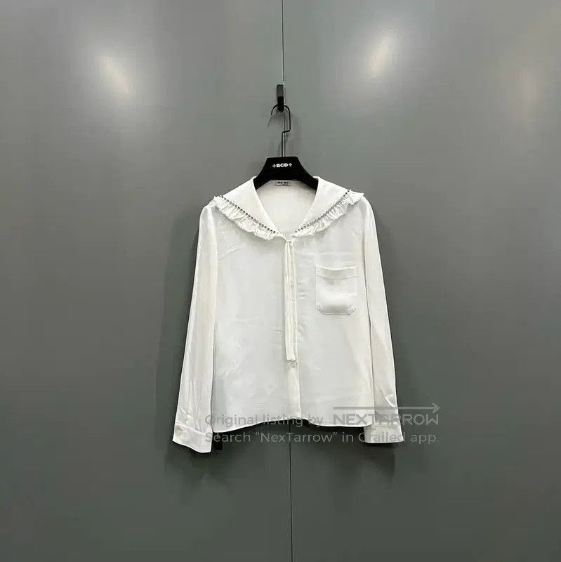 Miu Miu Miu Miu White Cotton Long Sleeve Shirt . Size XXS / US 00 / IT 34 - 1 Thumbnail