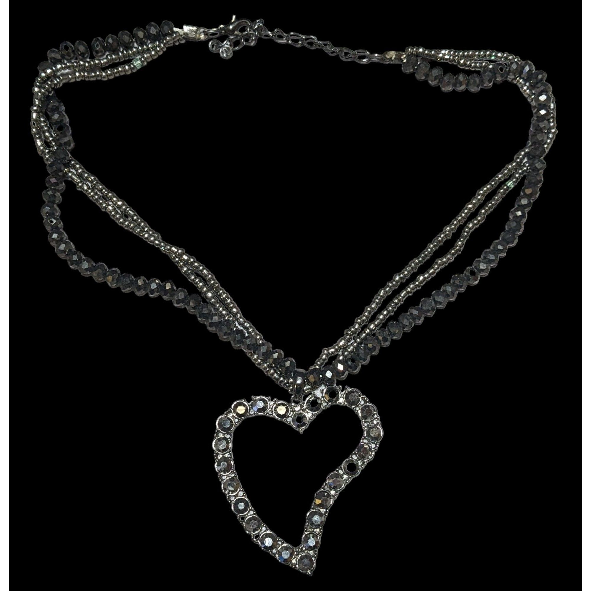 Other Glam Goth Rhinestone Open Heart Beaded Necklace Size ONE SIZE - 1 Thumbnail