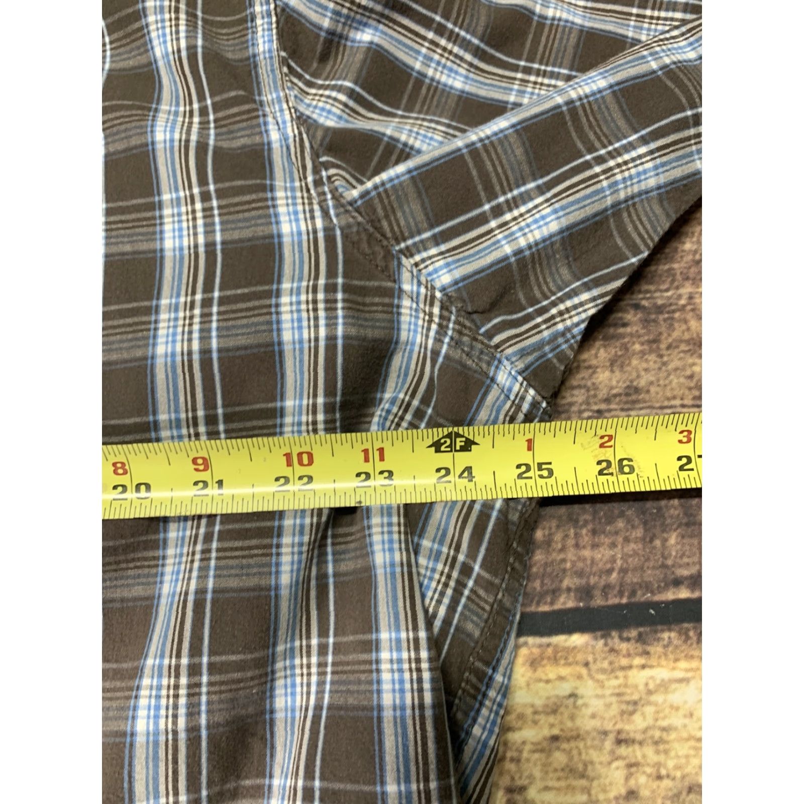 Wrangler Wrangler Shirt Mens XL Short Sleeve Brown White Blue Plaid Button Up Western Shirt Size US XL / EU 56 / 4 - 6 Thumbnail