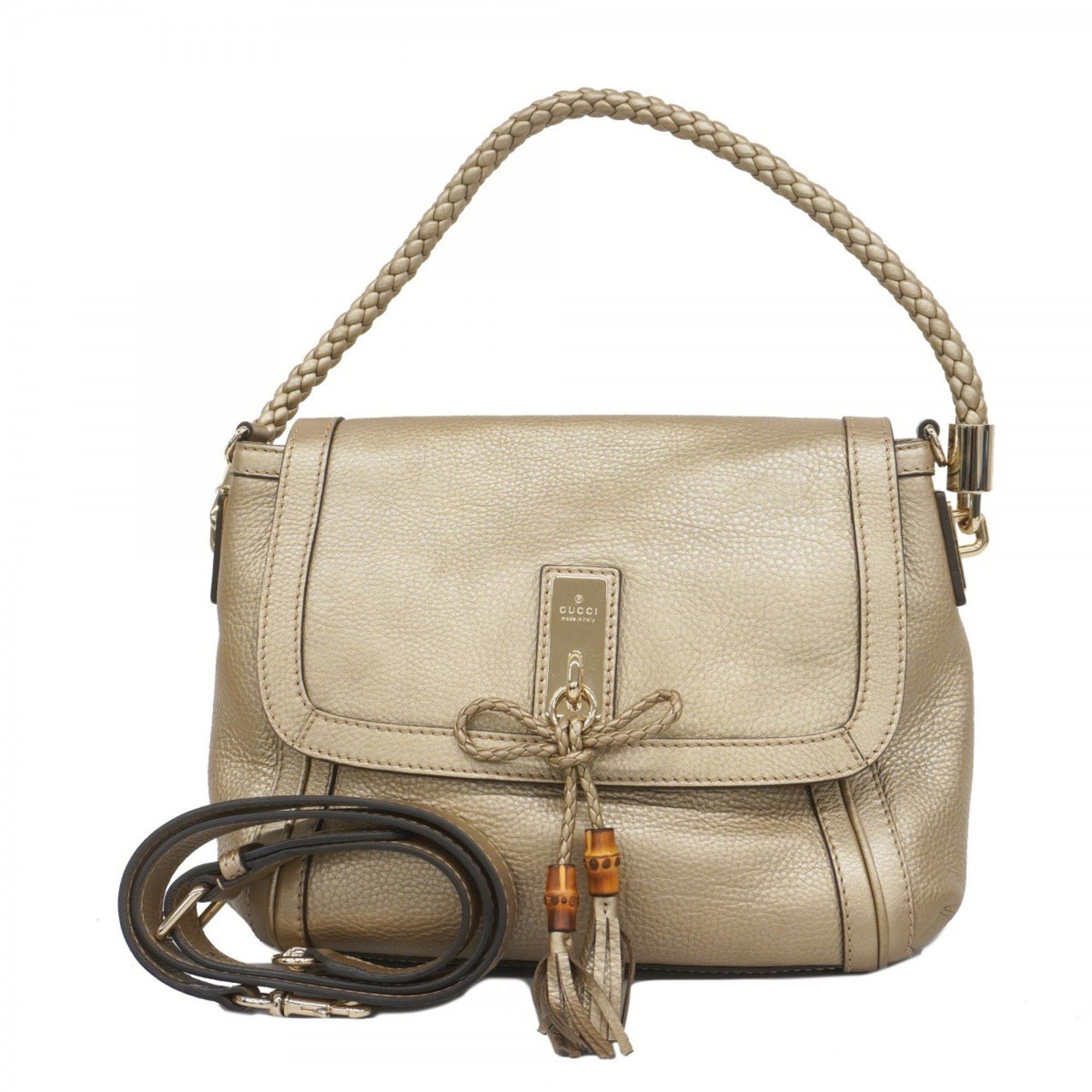 Gucci Shoulder Bag Bamboo 282301 Leather Gold Women's