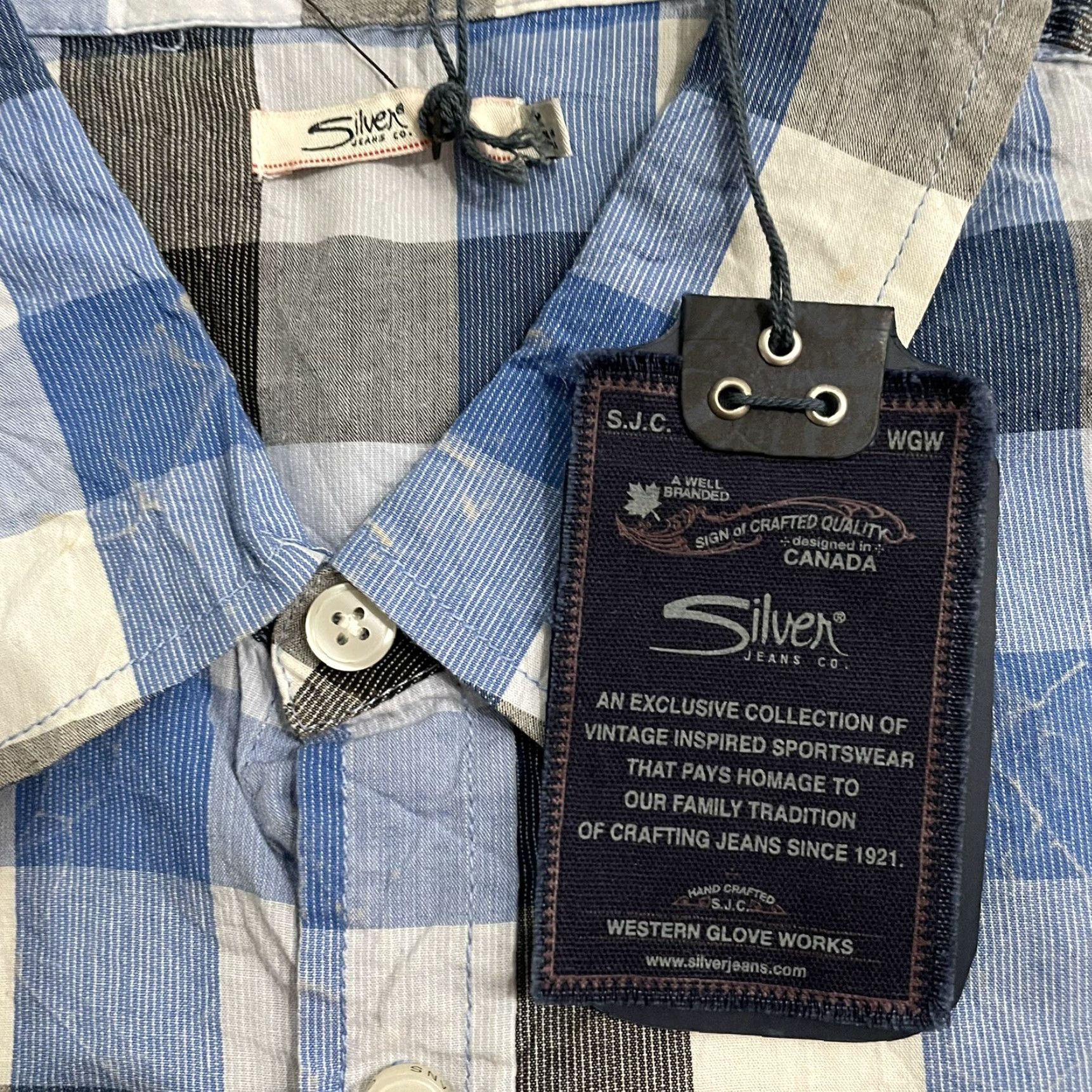 Vintage NWT Silver Jeans Co Button-Down Shirt Mens M Blue Plaid Short Sleeve Size US M / EU 48-50 / 2 - 4 Thumbnail