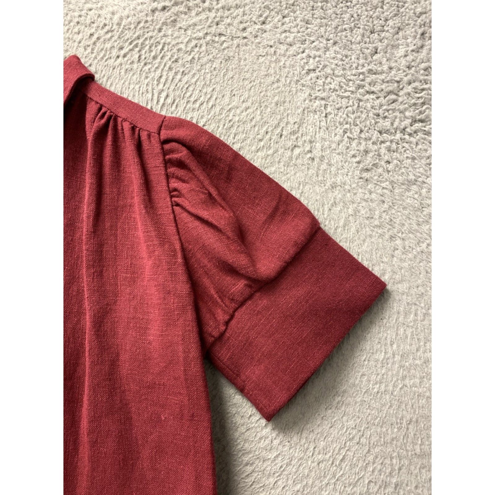 Vintage Never A Wallflower Shirt Womens Burgundy XS Short Sleeve Cotton Silk Button Round Neck Modern City design 90s? Size XS / US 0-2 / IT 36-38 - 6 Thumbnail