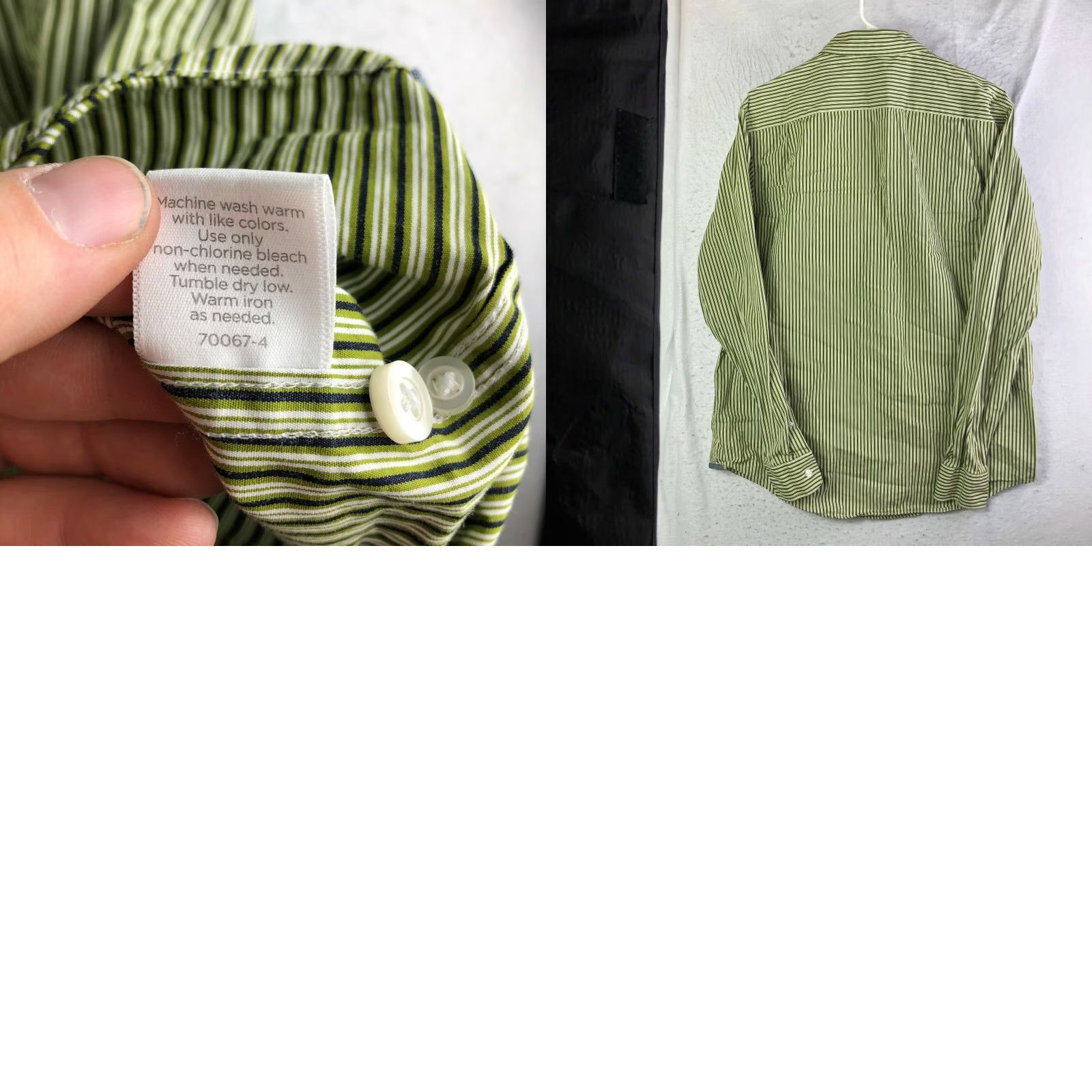 Vintage JCP 80's 2Ply Mens Large Green Striped Long Sleeve Button Down Collar Shirt Size US L / EU 52-54 / 3 - 8 Thumbnail