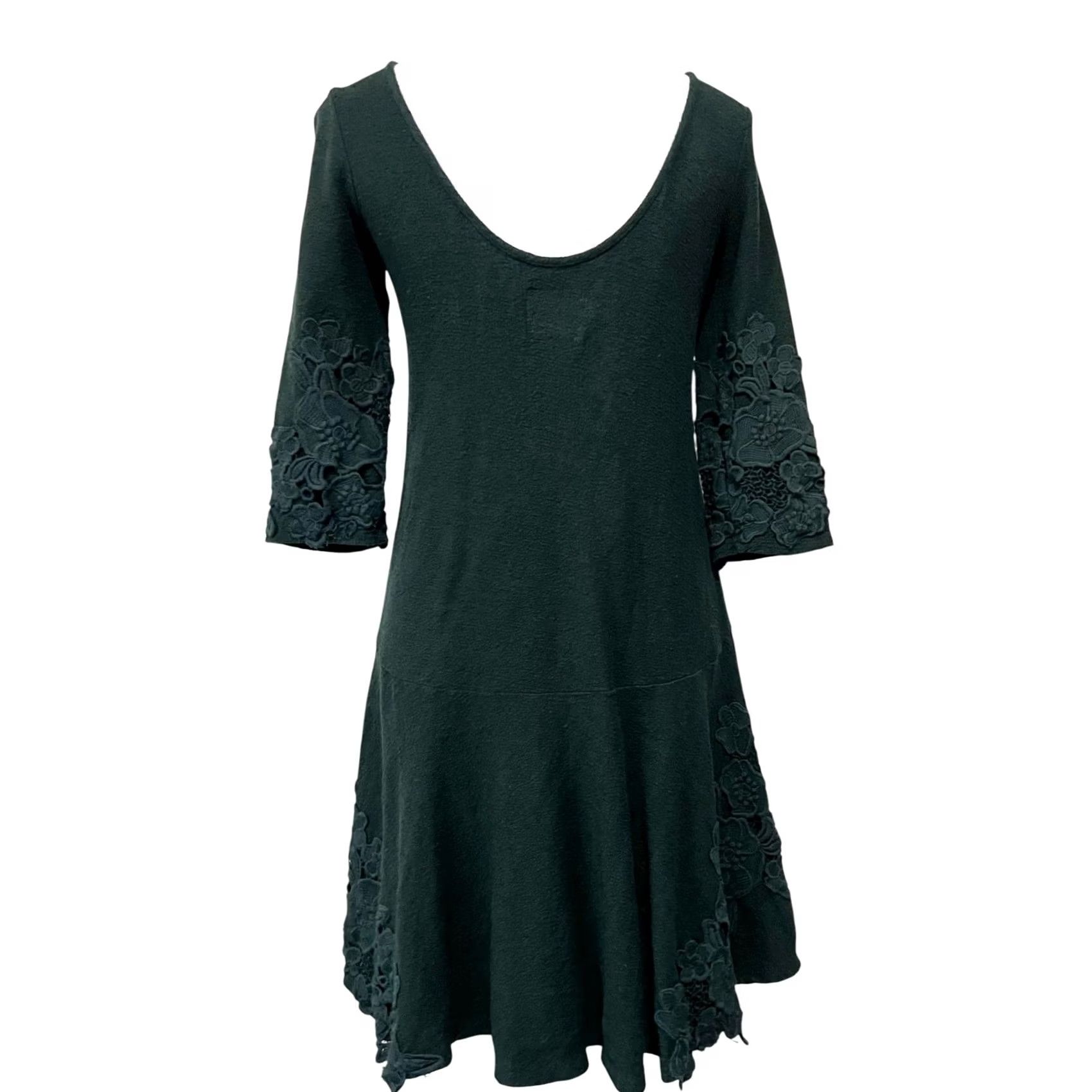 Vintage Maeve Anthropologie Sweater Dress Womens XS Green Lace Tierra Drop Waist Scoop Back KnEE Length 34" 3/4 Sleeve Vintage? Size XS / US 0-2 / IT 36-38 - 3 Thumbnail