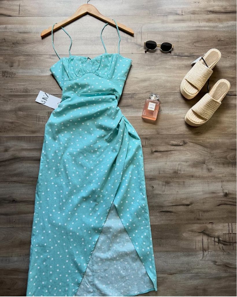 Zara Zara Linen blend polka dot midi dress Size S Size S / US 4 / IT 40 - 8 Thumbnail
