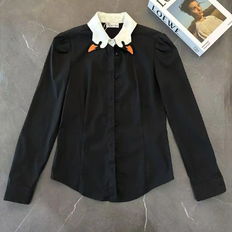 Valentino Valentino Black Cotton Blend Women's Shirt 0089 Size ONE SIZE - 1 Thumbnail