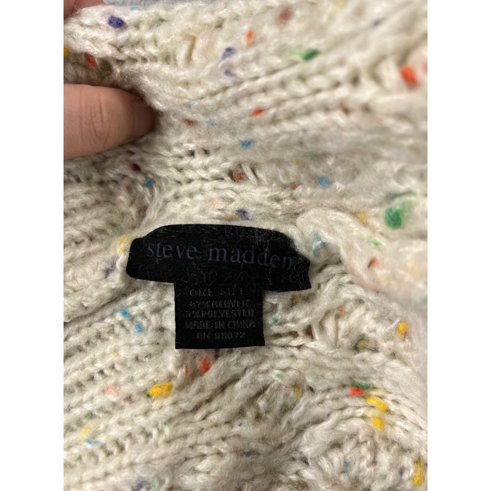 Steve Madden Steve Madden Beanie Womens One Size White Knit Confetti Acrylic Polyester Blend Pom Ski Hats Mens Womens Size ONE SIZE - 7 Thumbnail