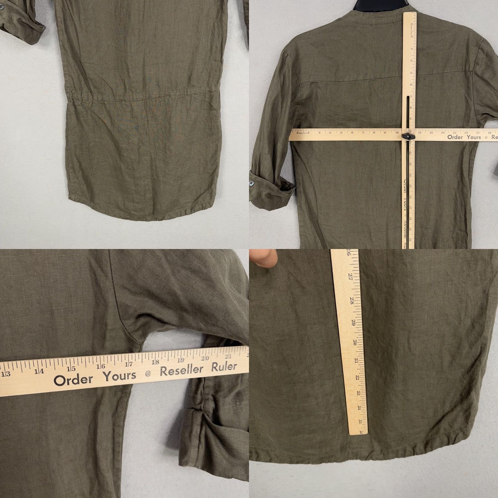 James Perse VINTAGE James Perse Shirt Dress Womens S Green Linen Button Front Tunic 3/4 Sleeve Rounded Neck Pockets Lightweight Casual Size S / US 4 / IT 40 - 8 Thumbnail