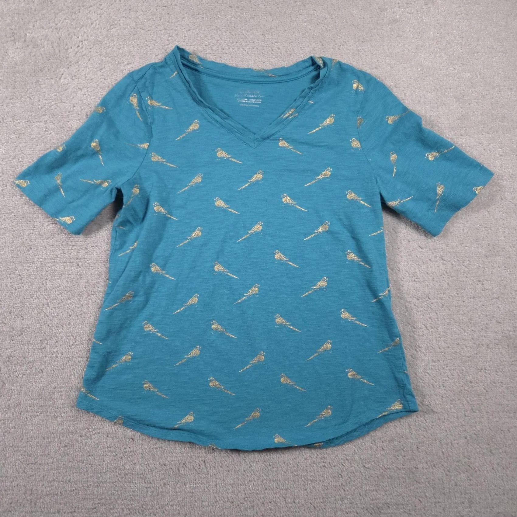 Vintage Chicos Shirt Womens Medium Blue Gold Bird Print V Neck Ultimate Tee Short Sleeve Size M / US 6-8 / IT 42-44 - 2 Thumbnail