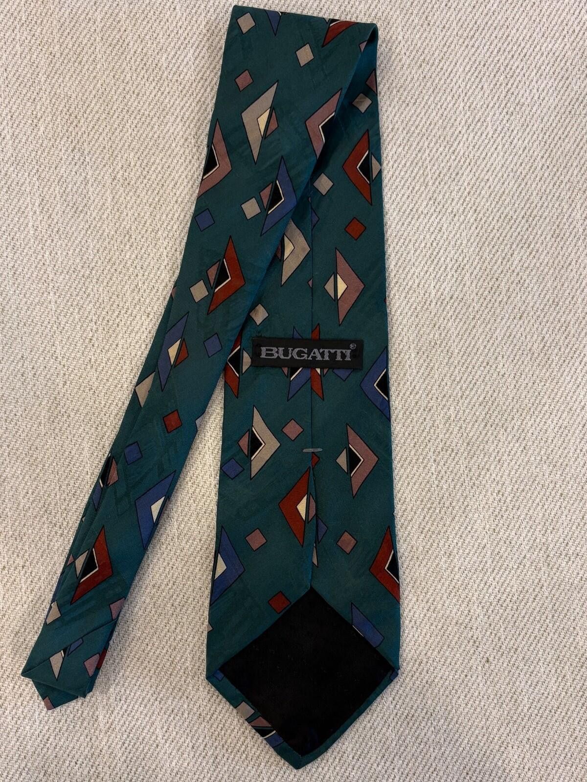 Bugatti Bugatti Silk Tie VTG 90s Geometric Abstract Memphis Design Size ONE SIZE - 2 Thumbnail