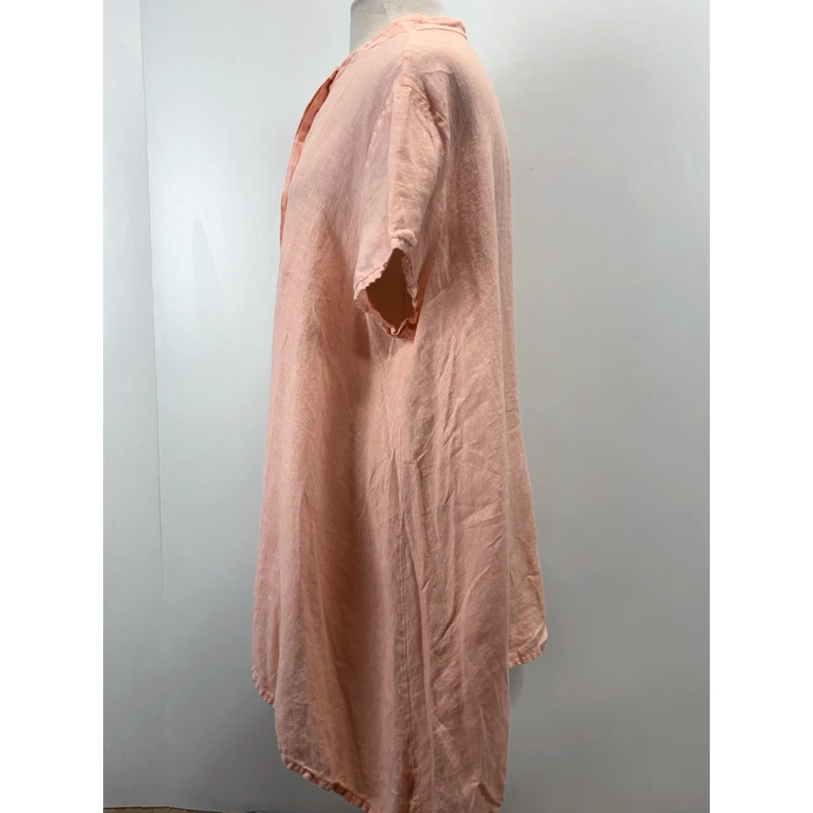 Pinko Bryn Walker Shirt Tunic Linen Pink Button-Up XL Women’s Casual Travel USA Lagenlook Size XL / US 12-14 / IT 48-50 - 2 Thumbnail