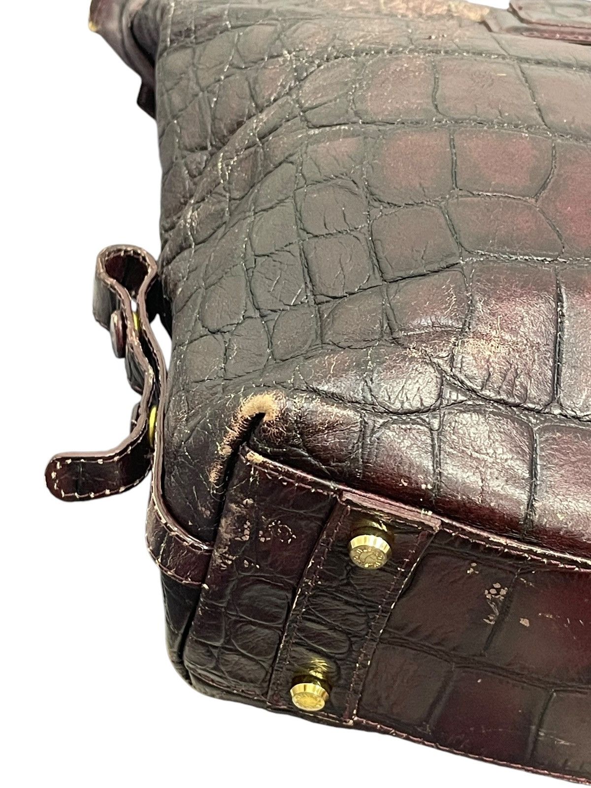 Genuine Leather Crocodile Embossed Patina Leather Jewels Shoulder Bag 1🟩1 Size ONE SIZE - 12 Thumbnail