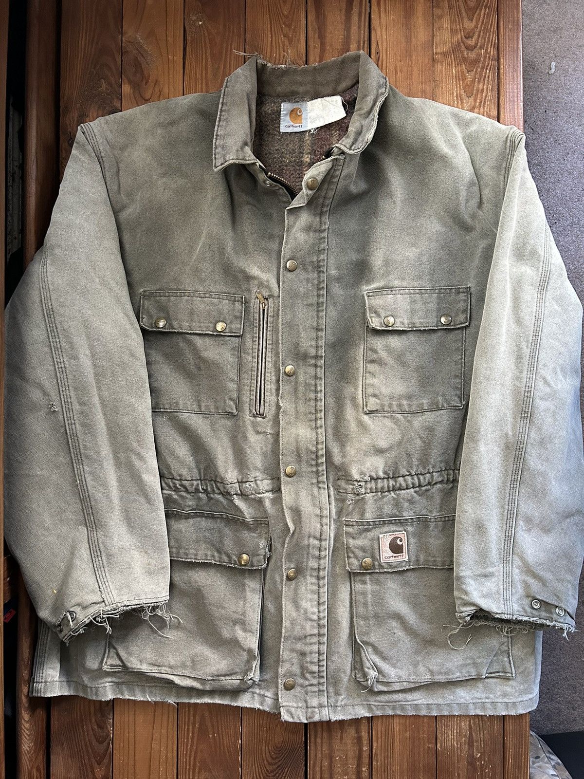 Carhartt × Vintage Vintage 80s Carhartt USA Faded Distressed Green Long Jacket Size US XXL / EU 58 / 5 - 1 Thumbnail