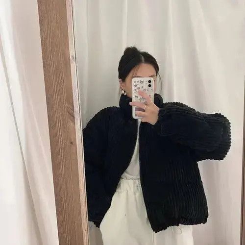 Japanese Brand Zoki Casual Thick Women Corduroy Puffy Coat Simple Korean Size ONE SIZE - 6 Thumbnail