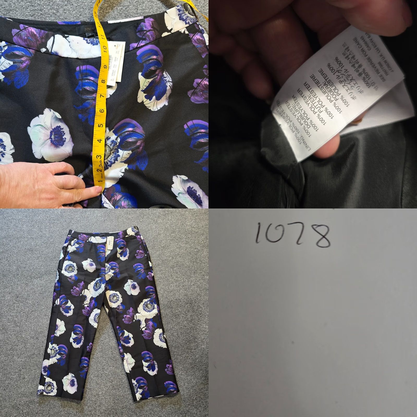 J.Crew J.CREW Pants Womens Size 10 Black Purple Floral Straight Leg Dressy Size 32" / US 10 / IT 46 - 8 Thumbnail