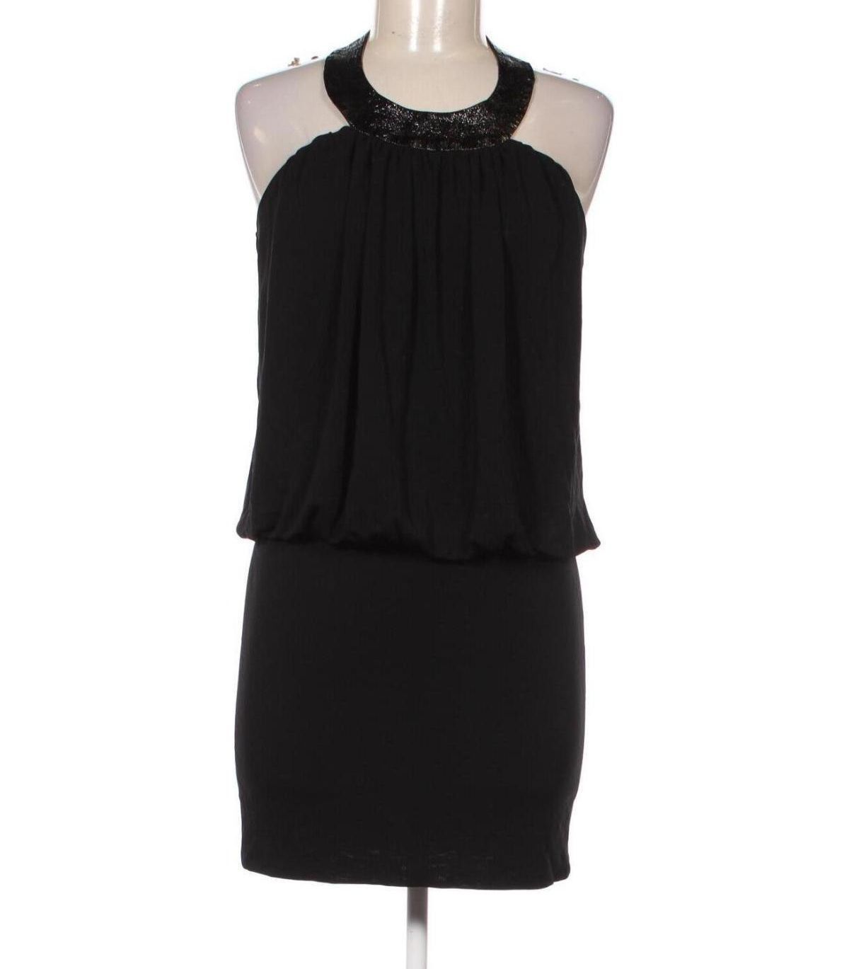 BLACK HALO black leather trim sleeveless mini dress