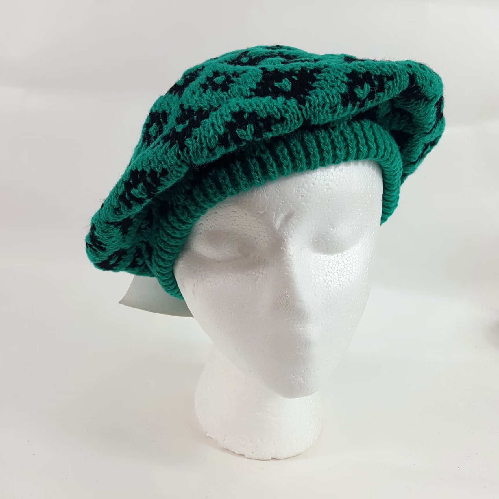 Vintage VINTAGE 80s Knit Wool Teal Diamond French Beret Warm Winter Hat Womens One Size Size ONE SIZE - 7 Thumbnail