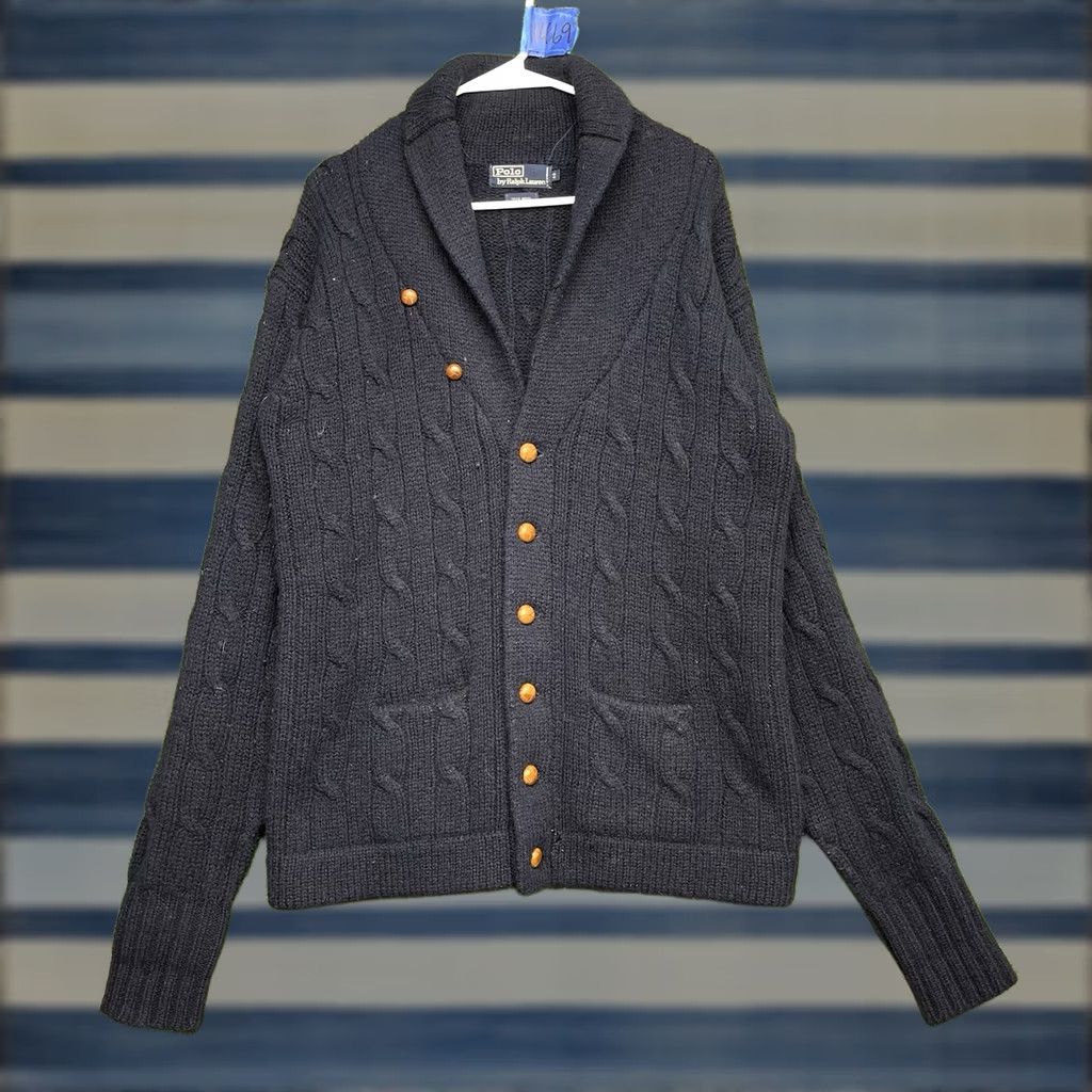 Polo Ralph Lauren VINTAGE Polo Ralph Lauren Cardigan Sweater Mens 40 Wool Cotton Shawl Collar Knit Button Blue Regular Pocketed - Size US L / EU 52-54 / 3 - 1 Thumbnail