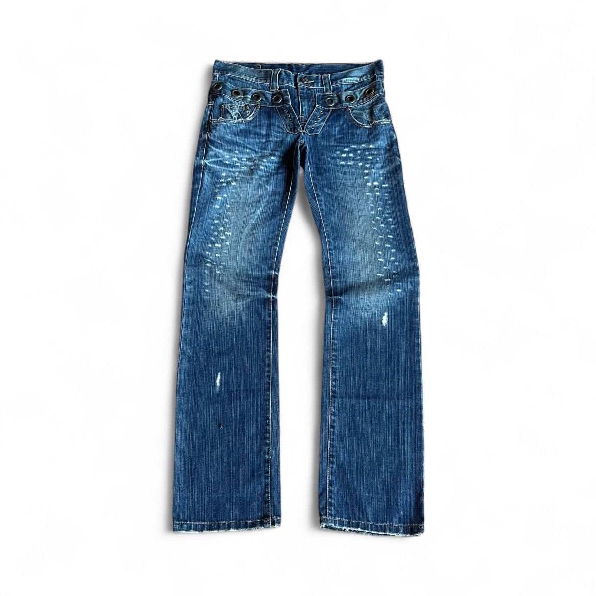 Japanese Brand Y2K Double Waist Studded Denim Pants Size US 33 - 1 Thumbnail
