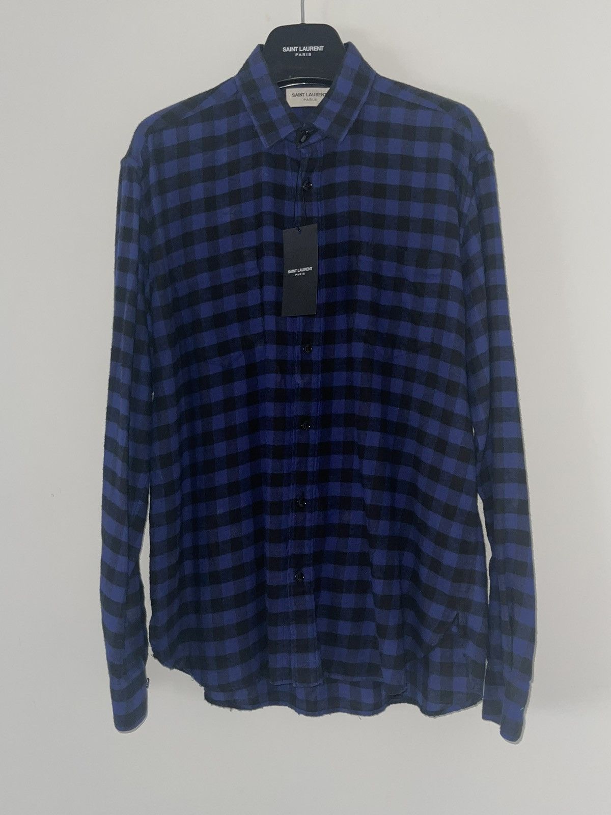 image of Saint Laurent Paris Fw17 - Blue Western Checked Flannel Shirt, Men's (Size Small)