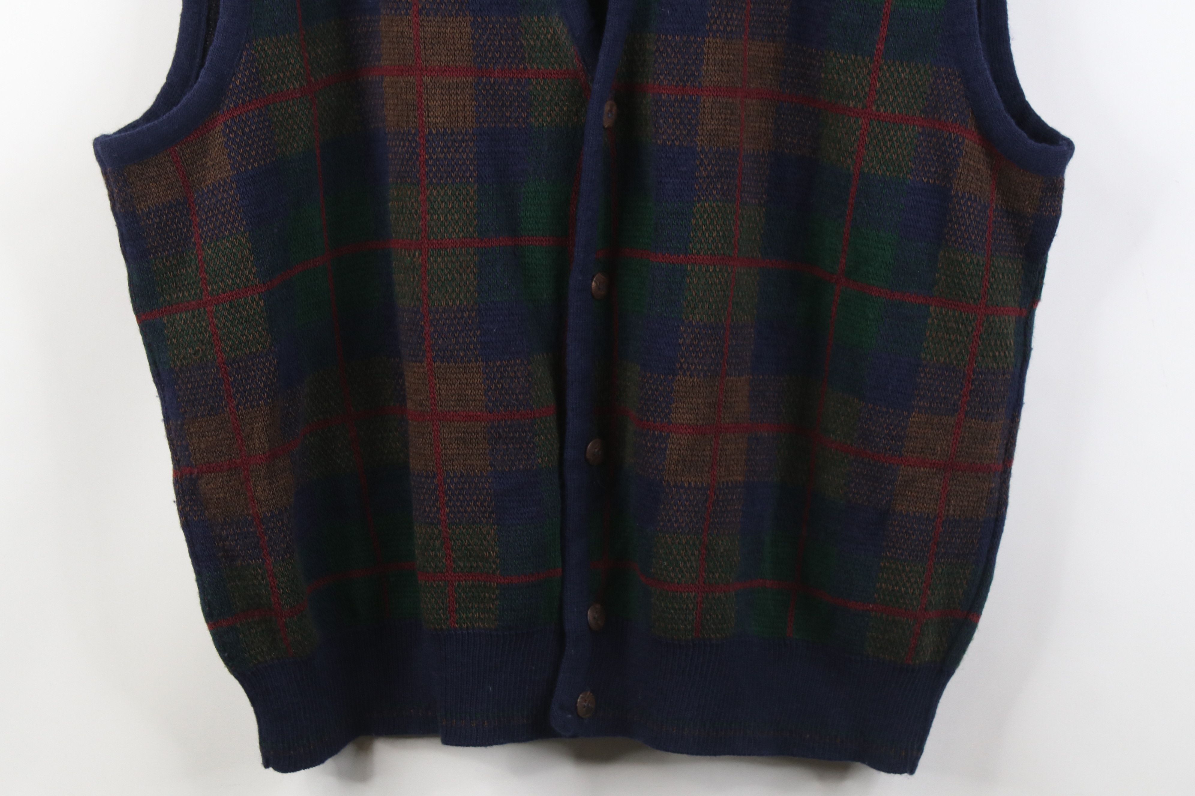Vintage Vintage 90s Streetwear Knit Cardigan Sweater Vest Plaid Size L / US 10 / IT 46 - 3 Thumbnail