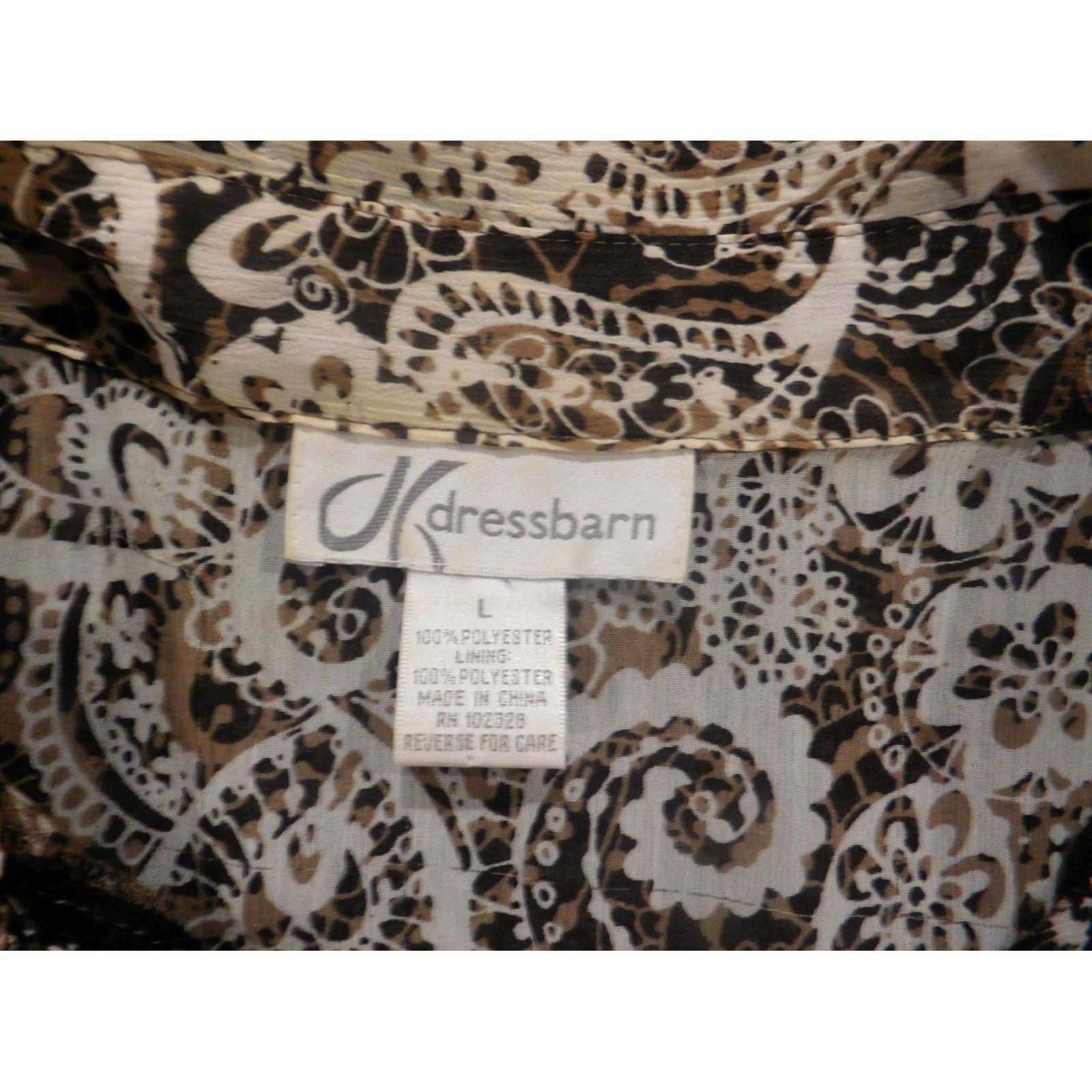 Vintage Dressbarn Womens Blouse Button-Up Long Sleeve Brown Floral Casual L Size Brown Pattern Floral Ruffle Accent Womens Regular Button-Up Shirt Size L / US 10 / IT 46 - 6 Thumbnail