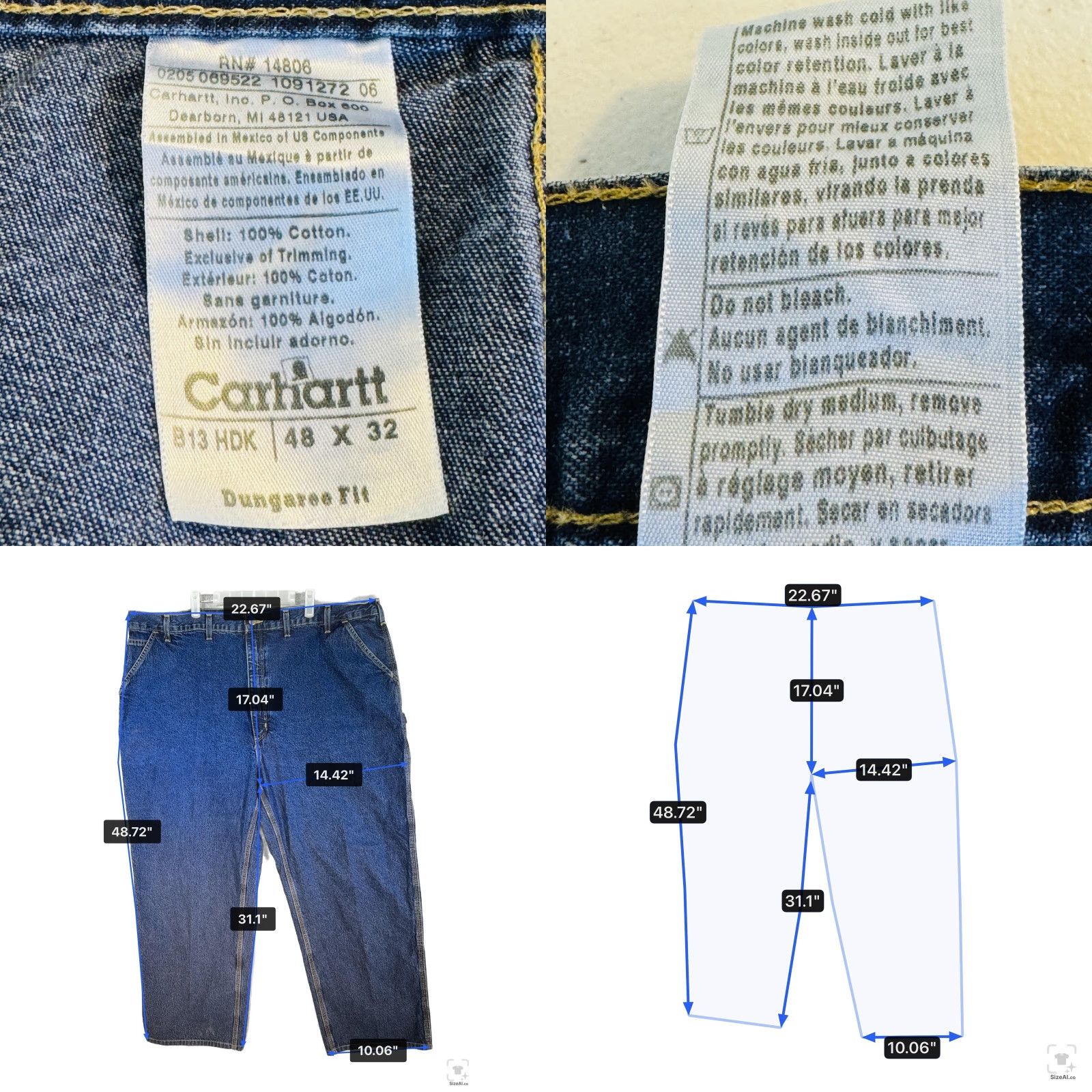 Carhartt Carhartt Jeans Mens 48x32 Blue Dark Wash Relaxed Straight Dungaree Fit Jeans Size US 32 / EU 48 - 8 Thumbnail