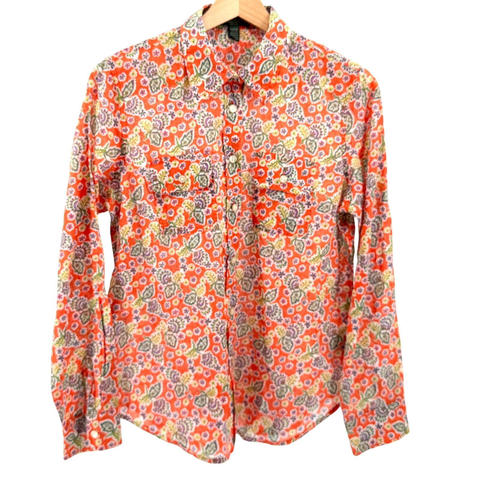 Ralph Lauren Orange Purple Floral 100% Cotton Button Down Shirt Size M / US 6-8 / IT 42-44 - 1 Thumbnail