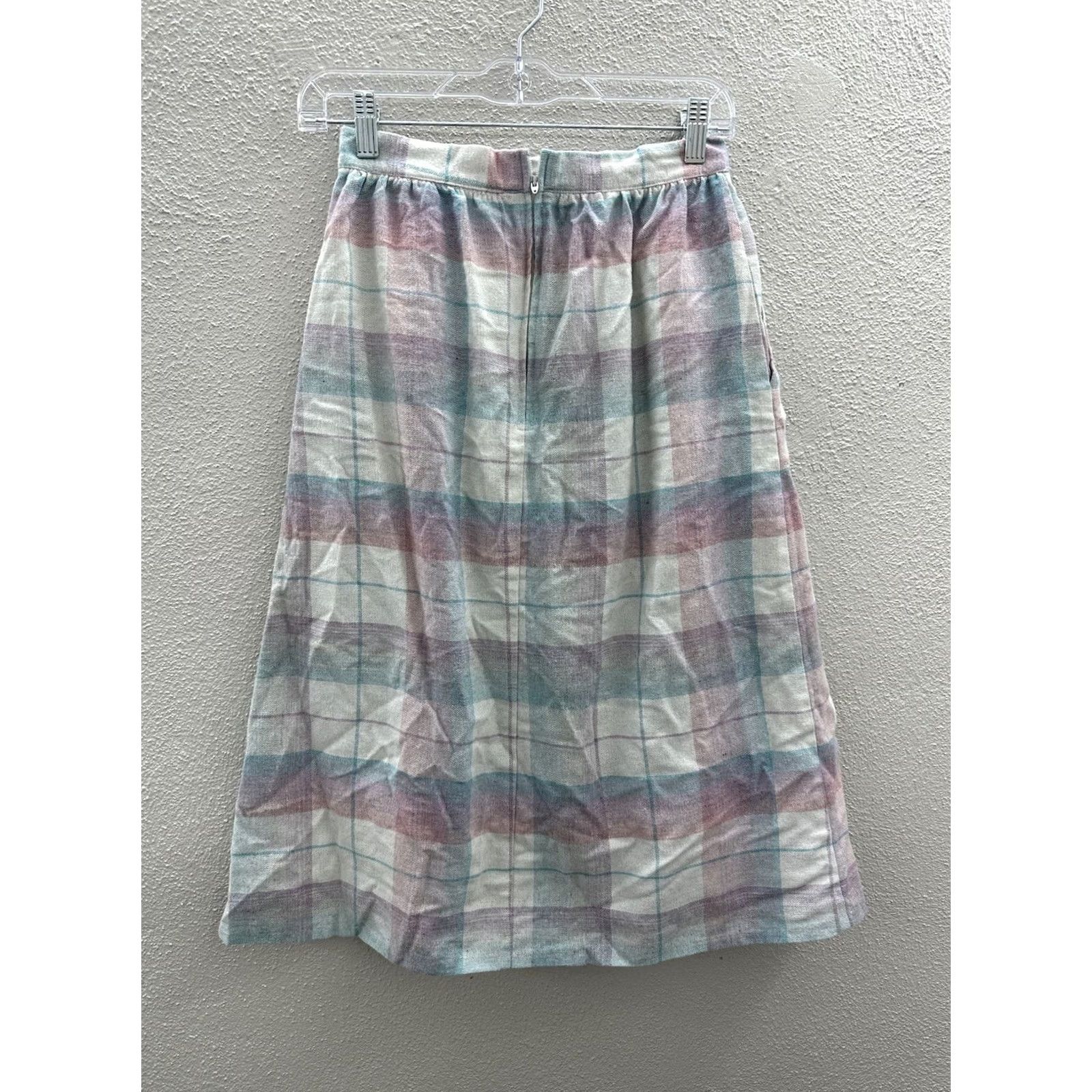 Pinko VINTAGE Jr. Things Skirt Size 7 Pink Blue Plaid Knee Length A-Line Womens Size 28" / US 6 / IT 42 - 7 Thumbnail