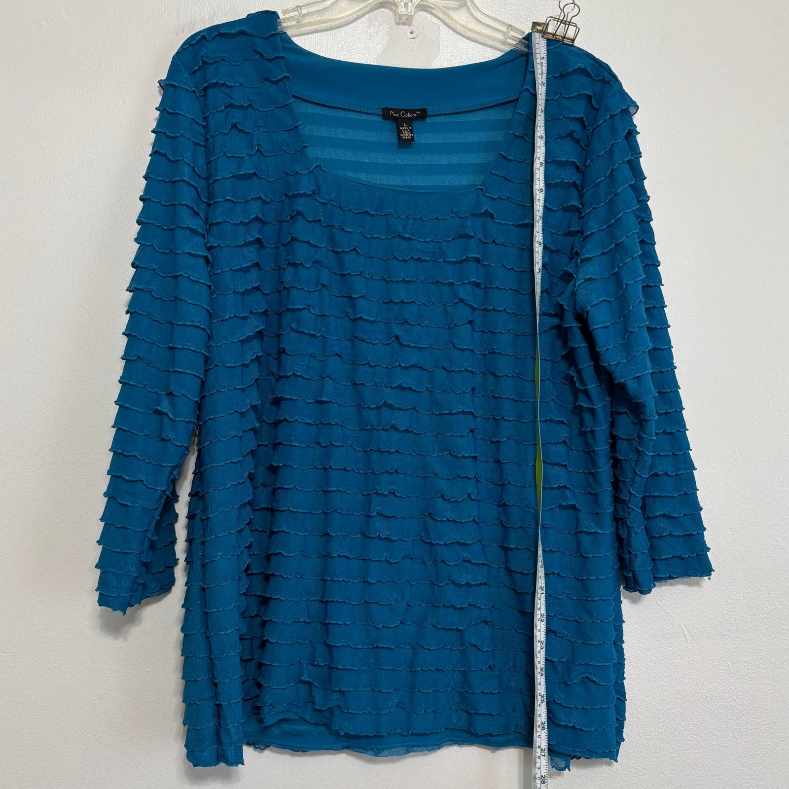 Other Nue Options Teal Ruffled Square Neck Blouse Size L Size L / US 10 / IT 46 - 3 Thumbnail