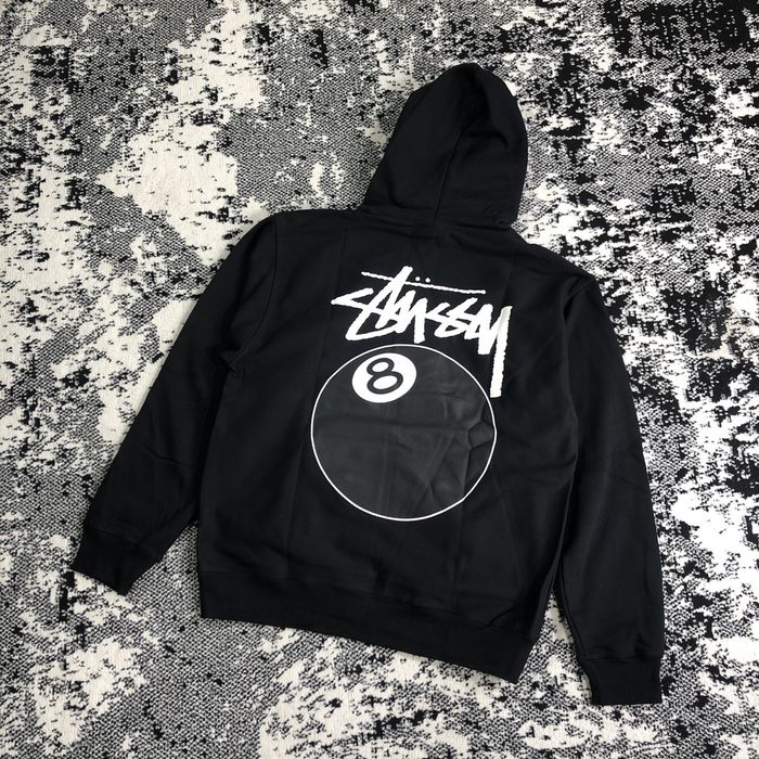 Vintage STUSSY 8-BALL HOODIE BLACK - X-LARGE