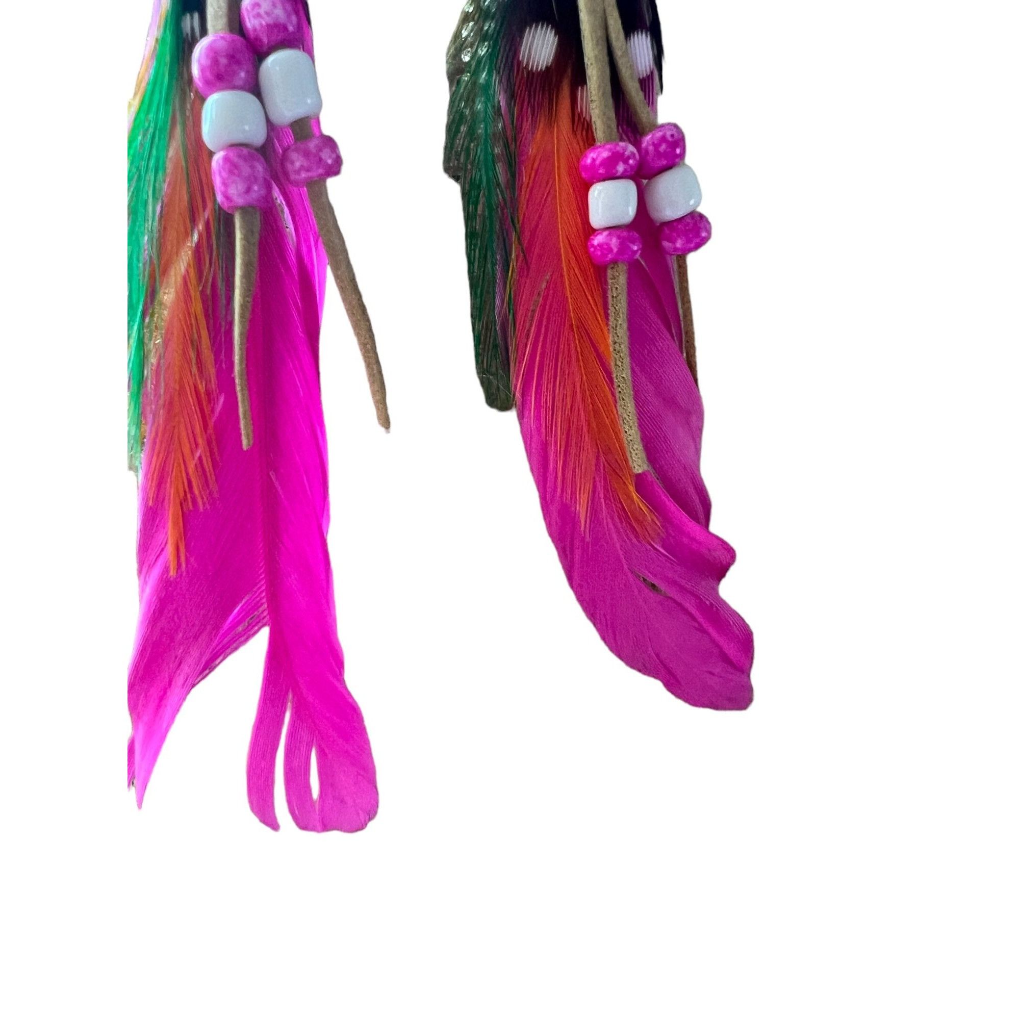 Other Feather Boho Glitz Pierced Earrings Bright Pink Beads Rhines Size ONE SIZE - 4 Thumbnail