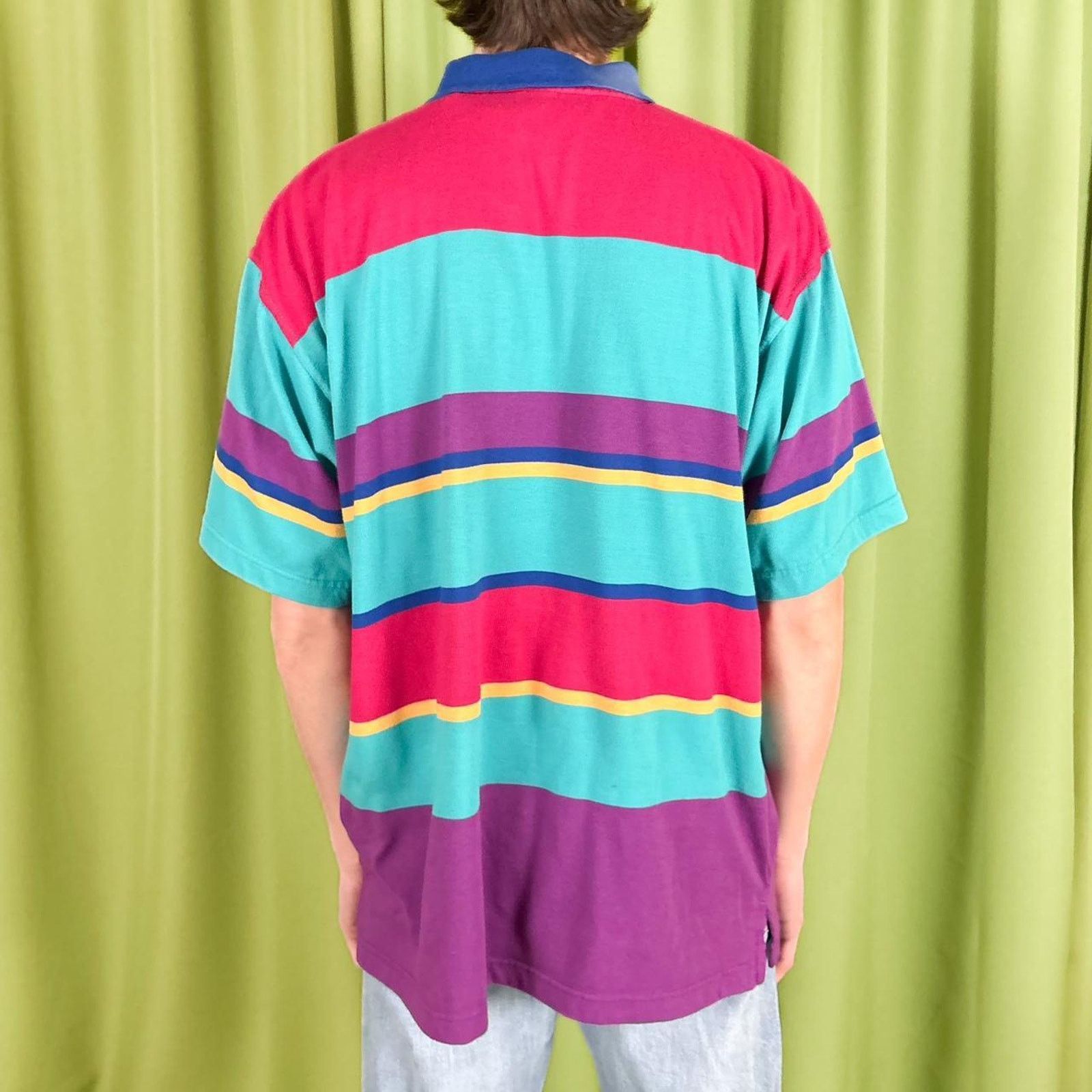 Steeplechase 80s Vintage Multi-Coloured Striped Polo Shirt Size US XL / EU 56 / 4 - 4 Thumbnail