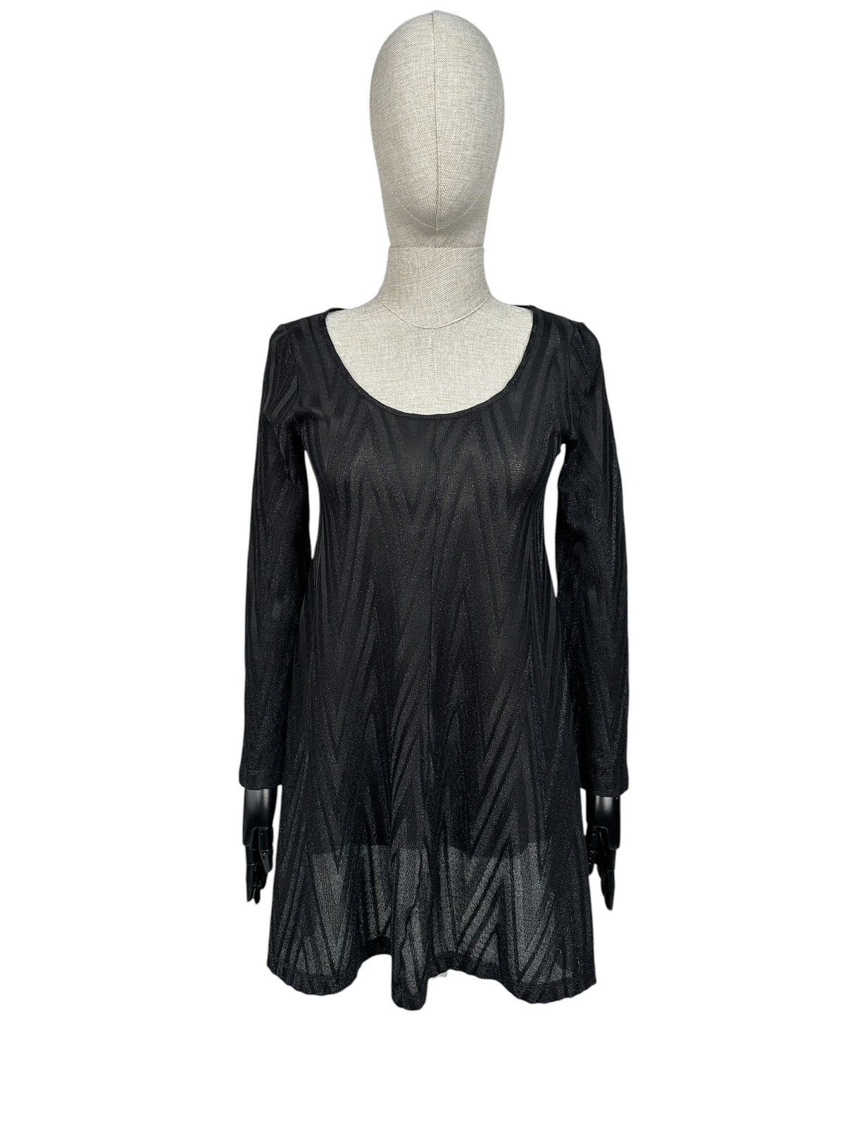 Missoni MISSONI Lurex Zig Zag Knit Mini Dress Black A-Line Party XS Size XS / US 0-2 / IT 36-38 - 1 Thumbnail