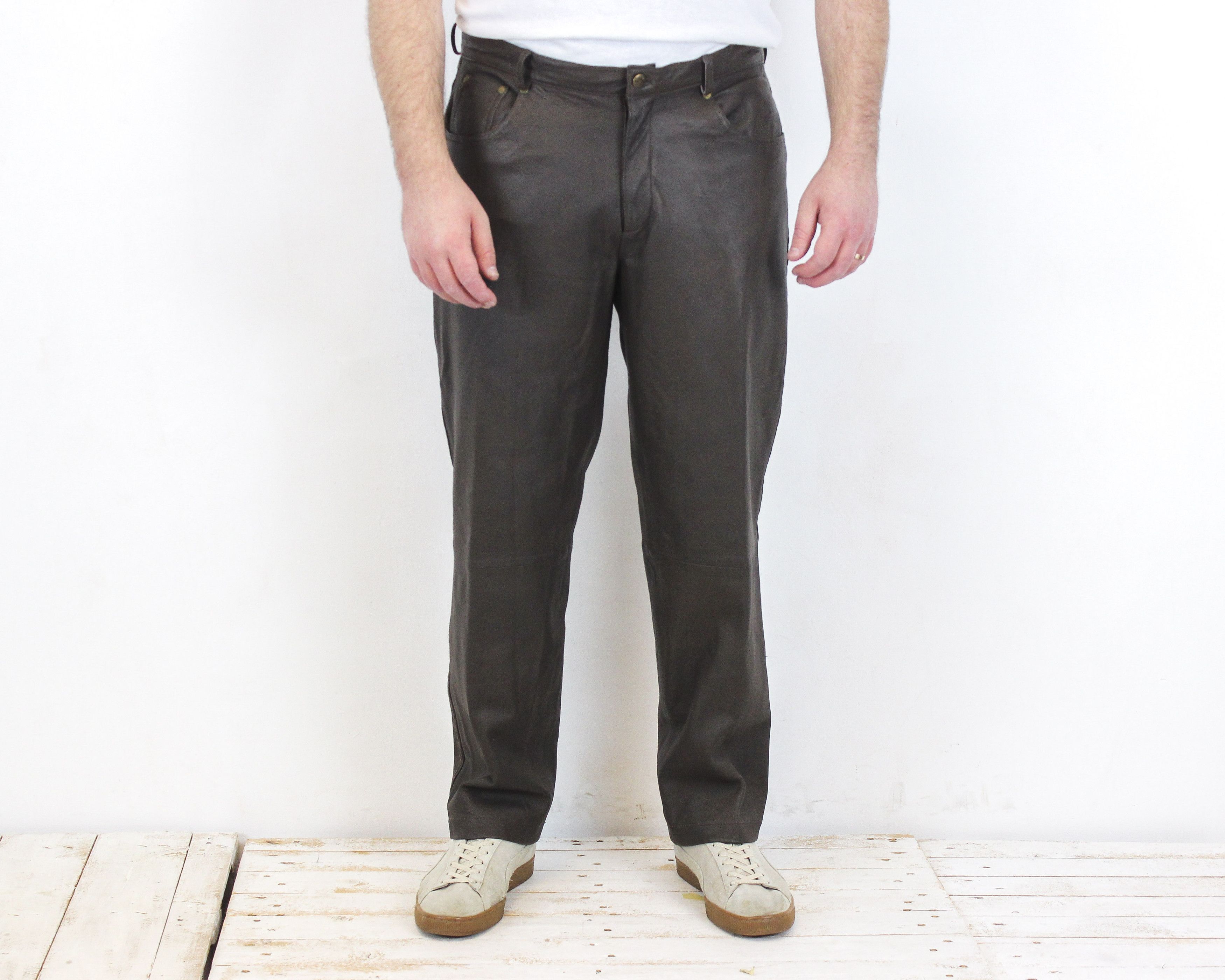 Leather × Vintage John F Gee W38 L32 Reg Straight Leather EU 54 Pants Trousers Size US 38 / EU 54 - 1 Thumbnail