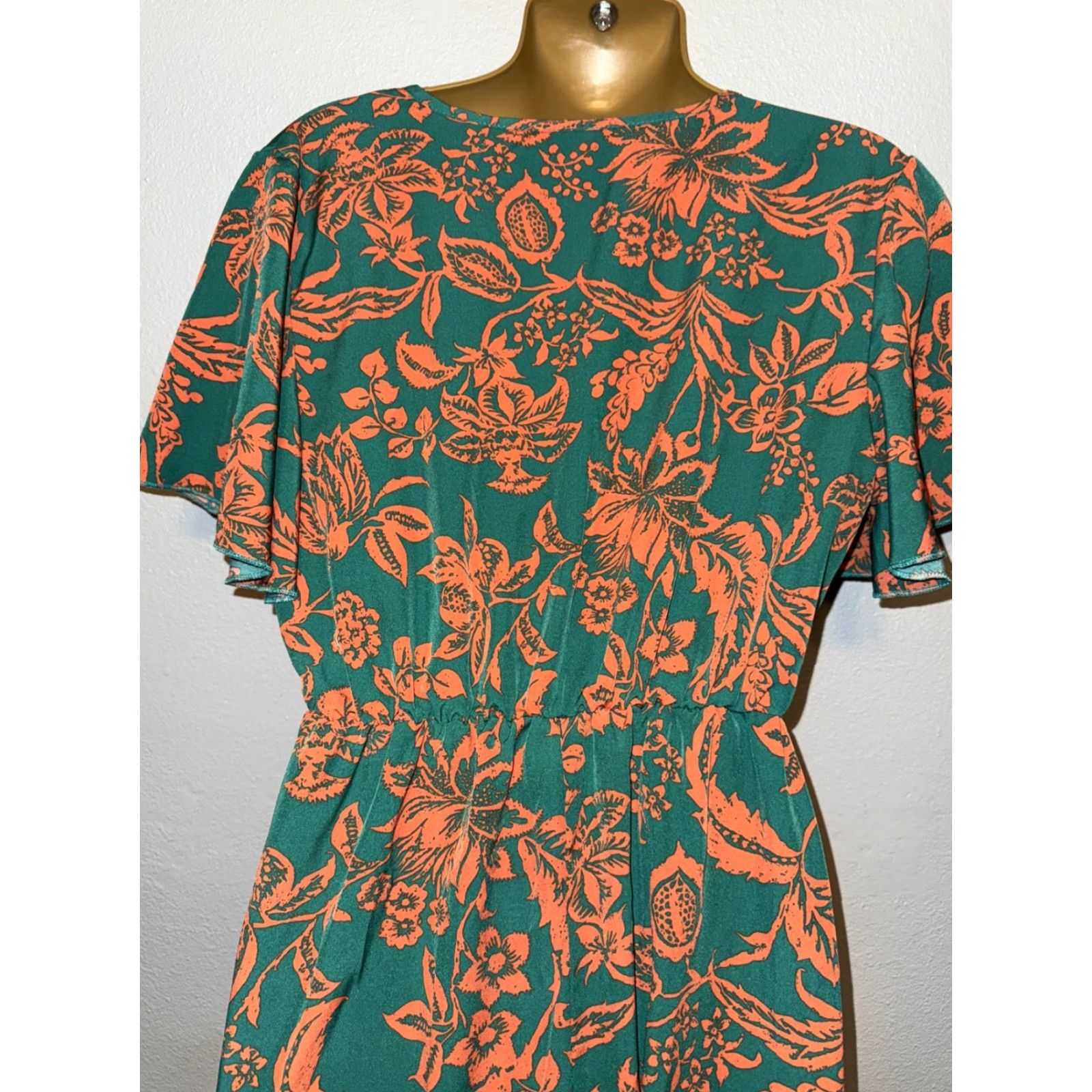 Vintage Women’s Floral Maxi Dress M Beach Green Orange Lightweight Sheer Flowy Casual Party/Cocktail Travel Size M / US 6-8 / IT 42-44 - 6 Thumbnail