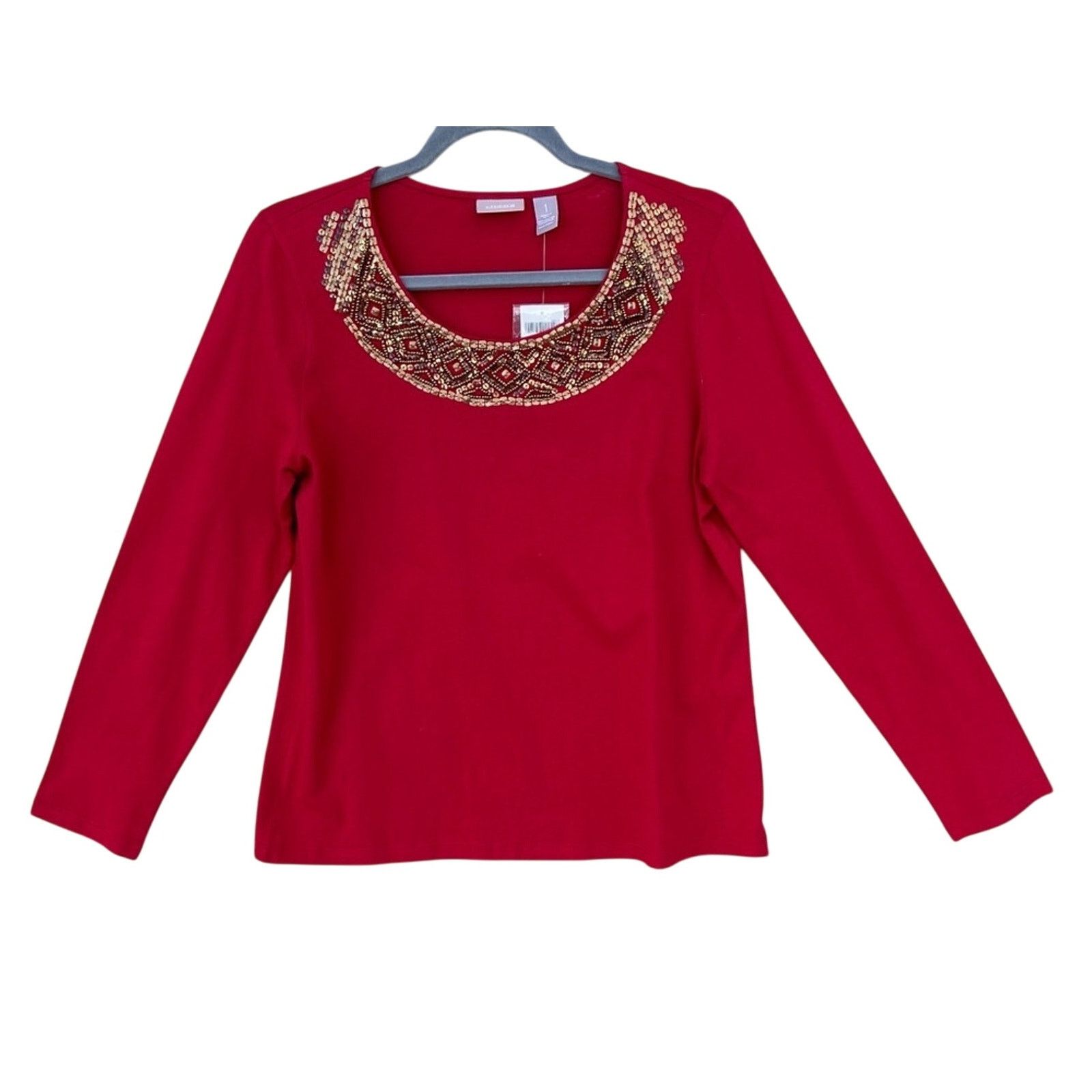 Chicos New Chicos Womens Medium Beaded Neck Long Sleeve Blouse Size M / US 6-8 / IT 42-44 - 1 Thumbnail