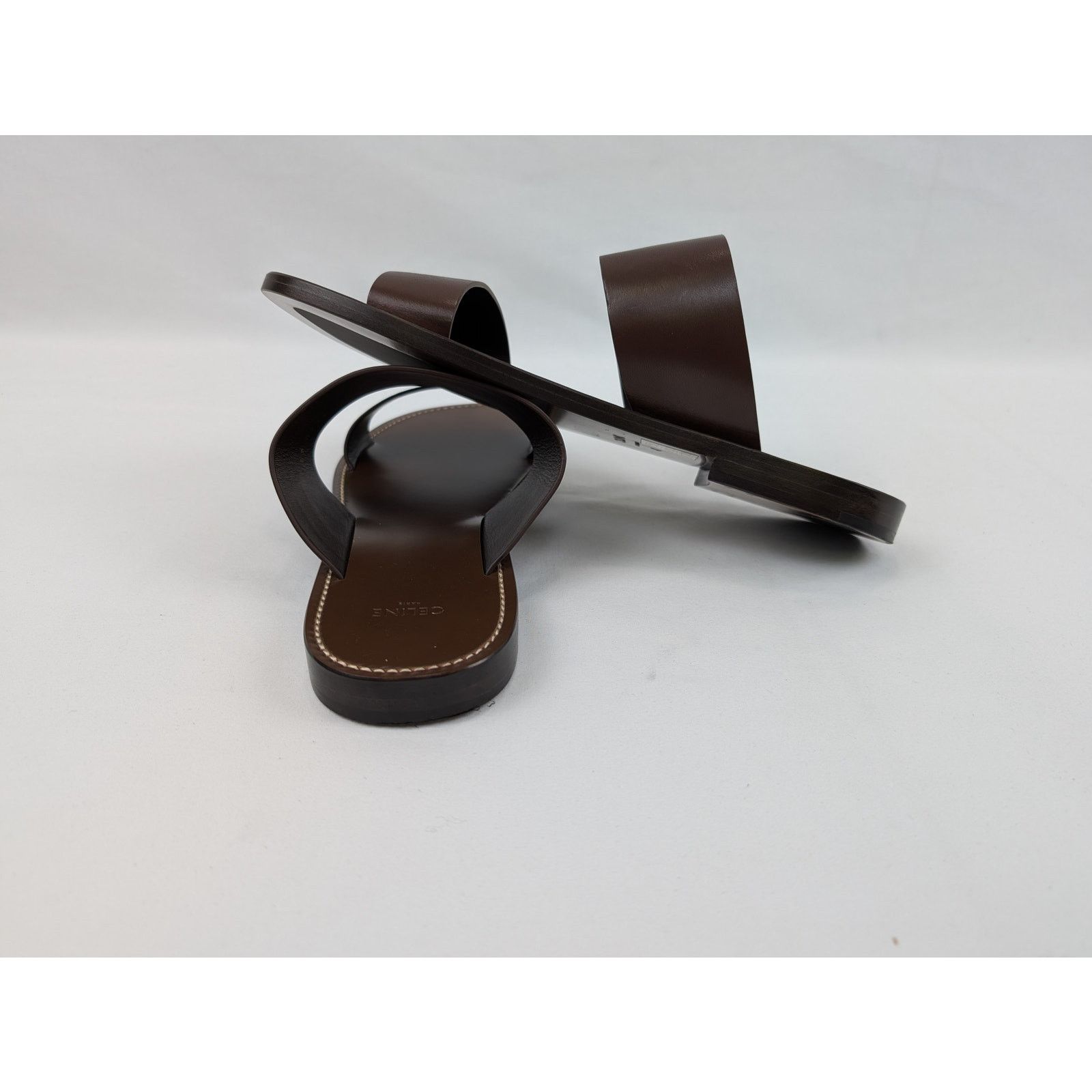 Celine o1rshd1 Calfskin-Vegetal Tanning Slides Slipper Dark Brown Size US 11 / EU 44 - 17 Thumbnail