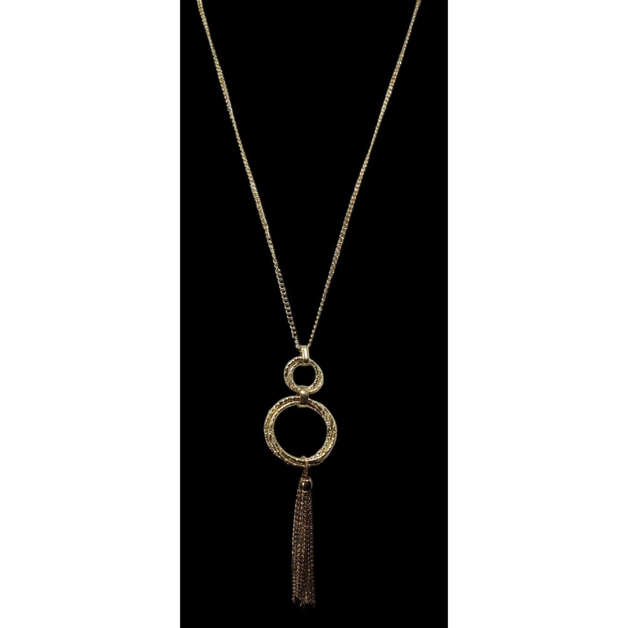 Other Elegant Double Ring Tassel Gold Tone Pendant Necklace Size ONE SIZE - 2 Thumbnail