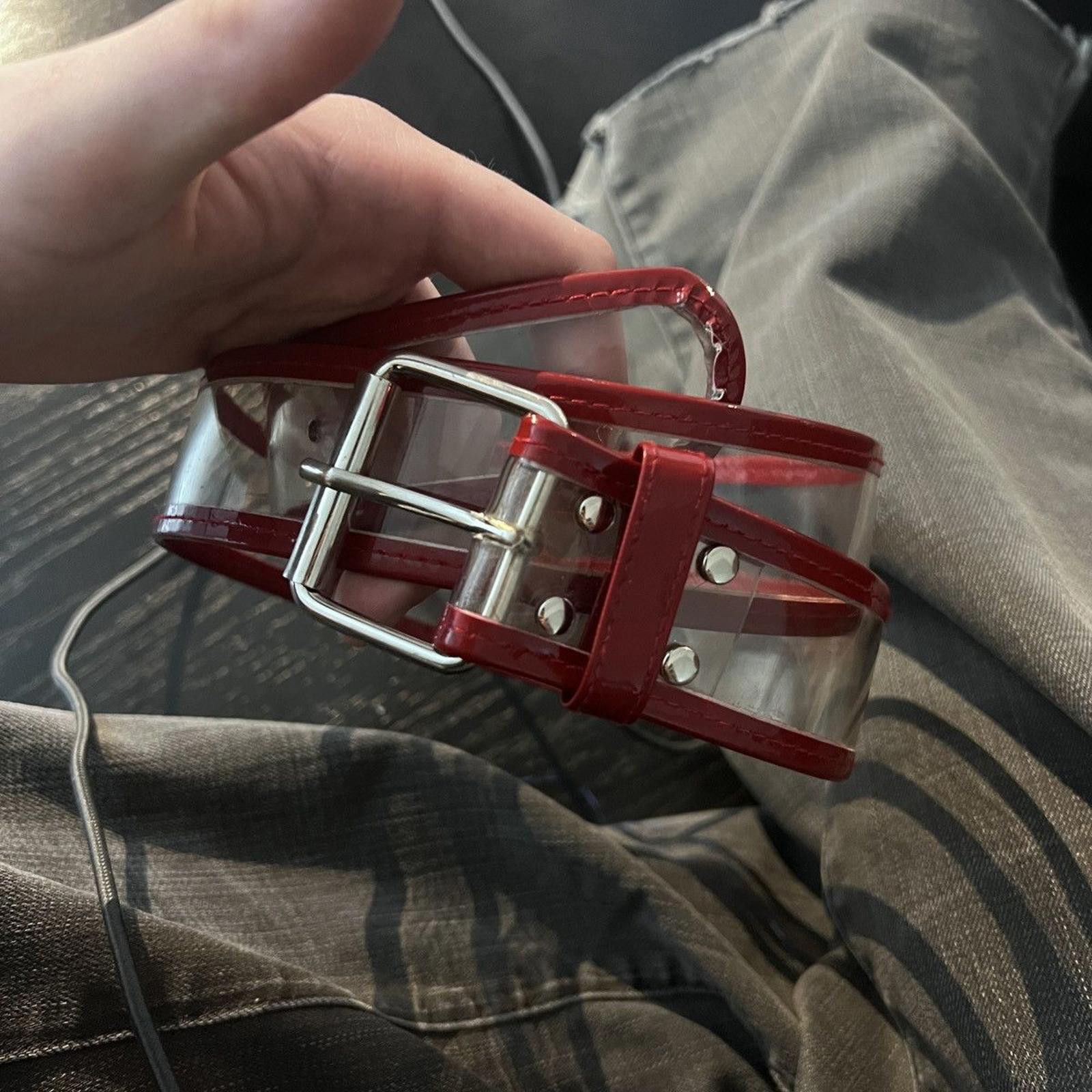 Vintage Vintage Red Clear Stripe Translucent Belt Silver Buckle Size ONE SIZE - 2 Thumbnail