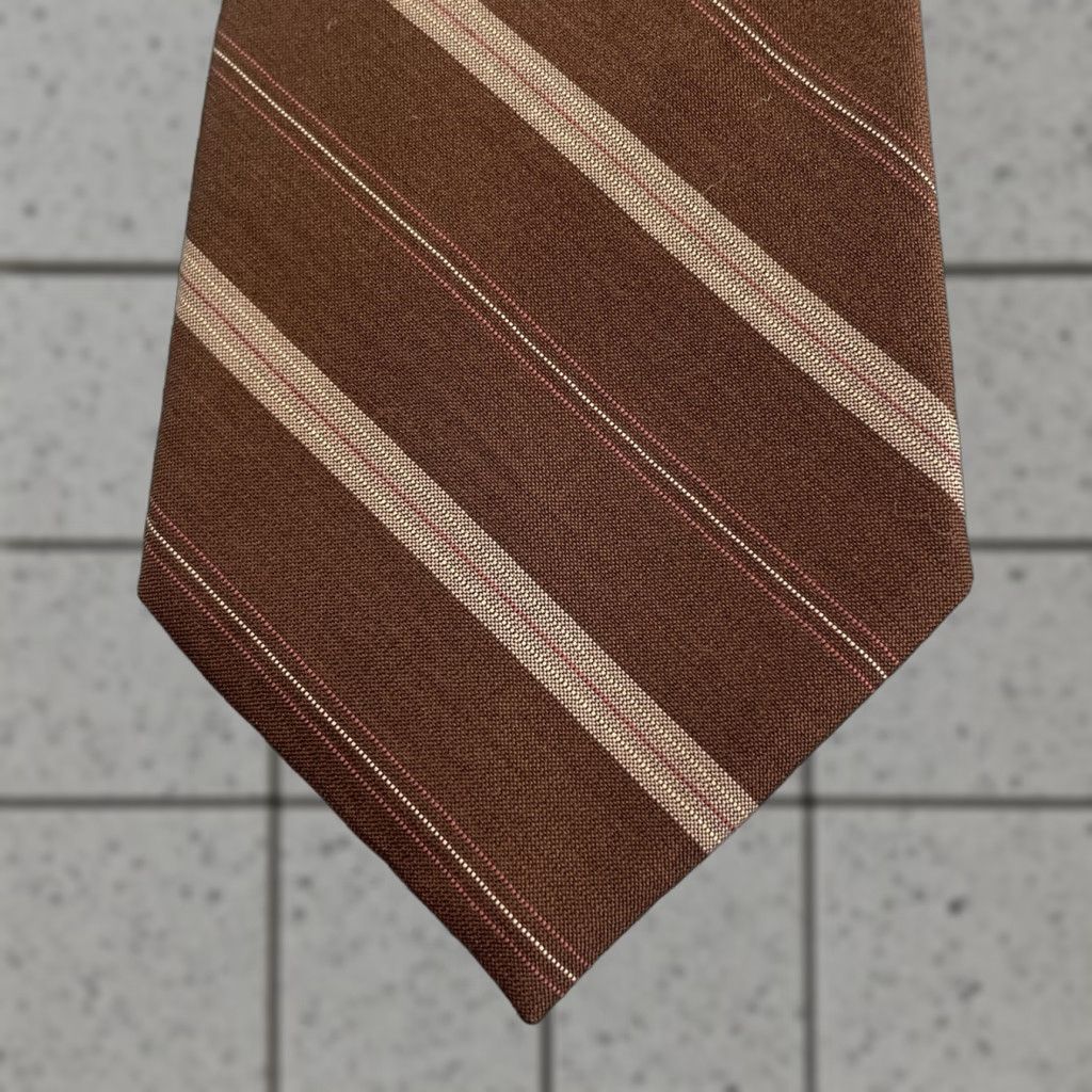 Vintage VINTAGE Imported Fabric All Silk Repp Tie Brown Western Striped Regiment vtg USA 3.2x55 Capsule Necktie Size ONE SIZE - 1 Thumbnail