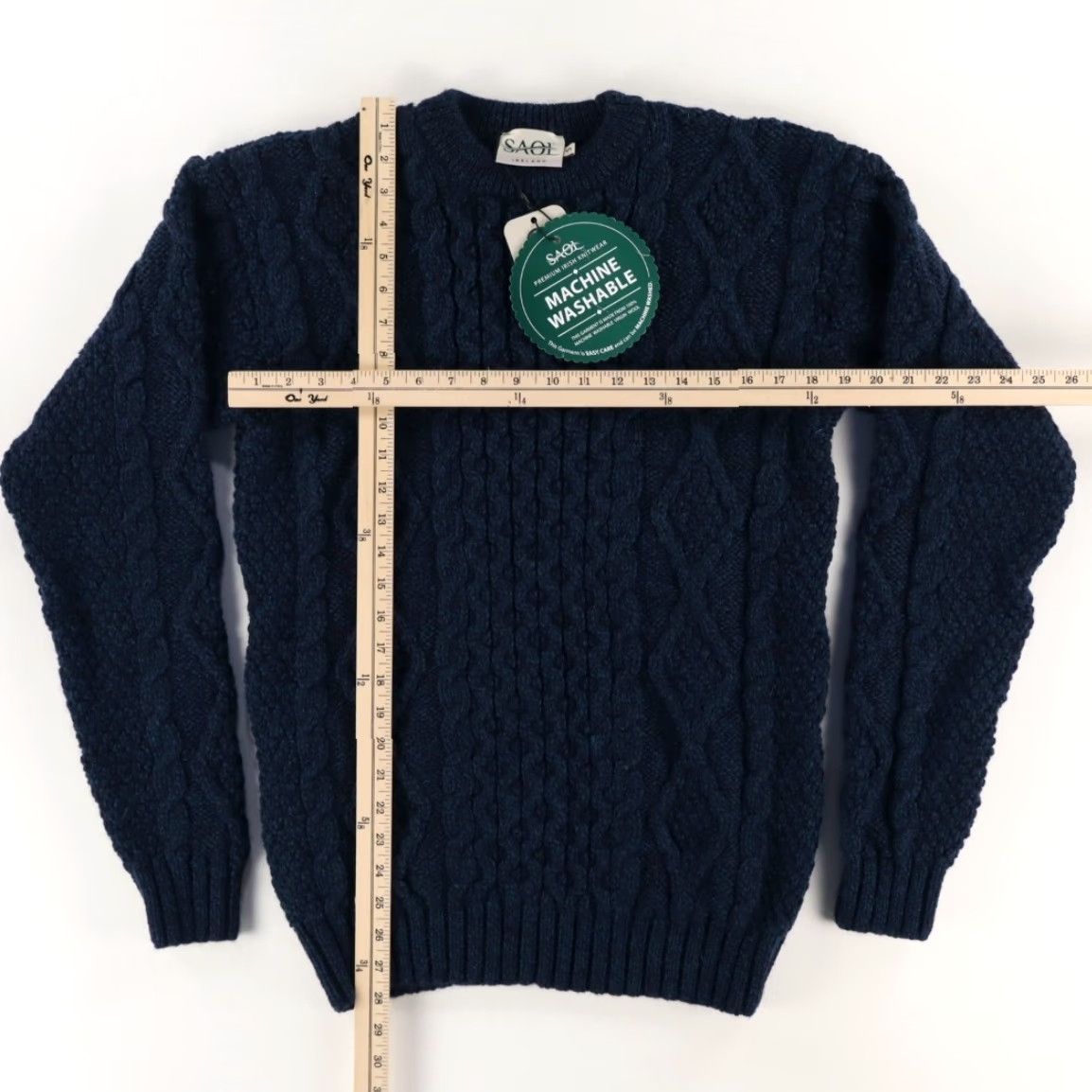 Vintage Saol Aran Fisherman Cable Solid Long Sleeve Sweater Teal Men's S Shirt Size US S / EU 44-46 / 1 - 3 Thumbnail
