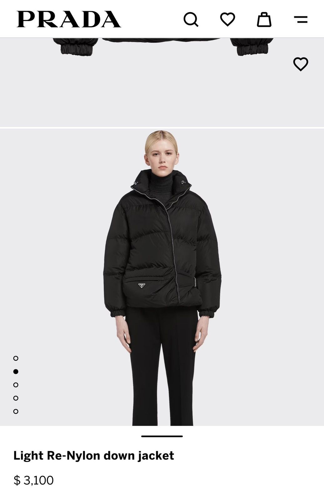 image of Prada Light Re-Nylon Down Jacket in Black, Women's (Size XS)