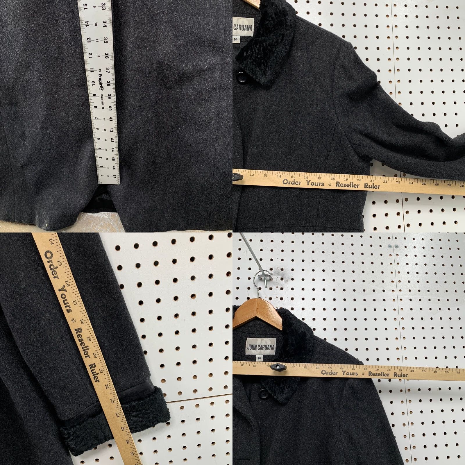 Vintage VINTAGE John Caruana Merino Wool Coat Womens 14 Black USA Overcoat Faux Fur Trim Jacket/Coat Long Wool Solid Button Winter Fall Womens Size XL / US 12-14 / IT 48-50 - 8 Thumbnail